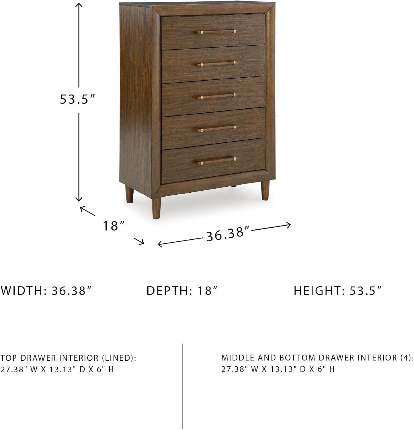 imageSignature Design by Ashley Lyncott 6Drawer Dresser Safety Stop Felt Lined Top Drawers Round Tapered Legs Hardwood Solids 6125quot W x 1788quot D x 375quot H Brown5 Drawer Chest