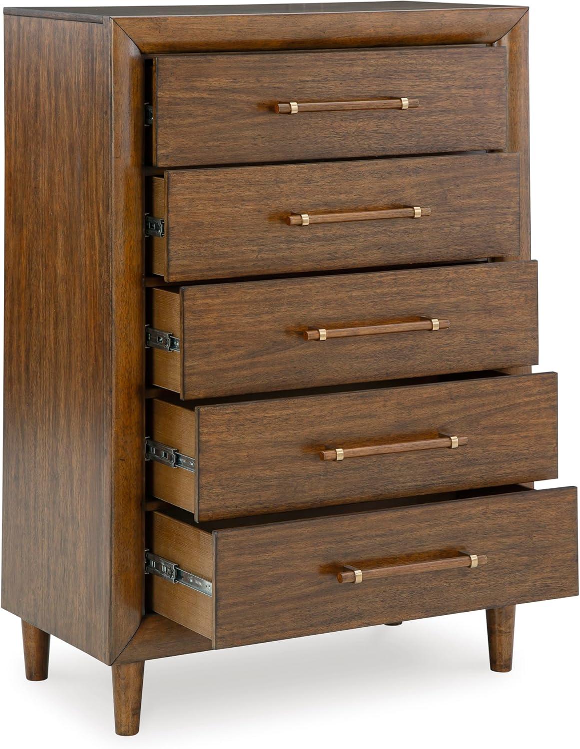 imageSignature Design by Ashley Lyncott 6Drawer Dresser Safety Stop Felt Lined Top Drawers Round Tapered Legs Hardwood Solids 6125quot W x 1788quot D x 375quot H Brown5 Drawer Chest