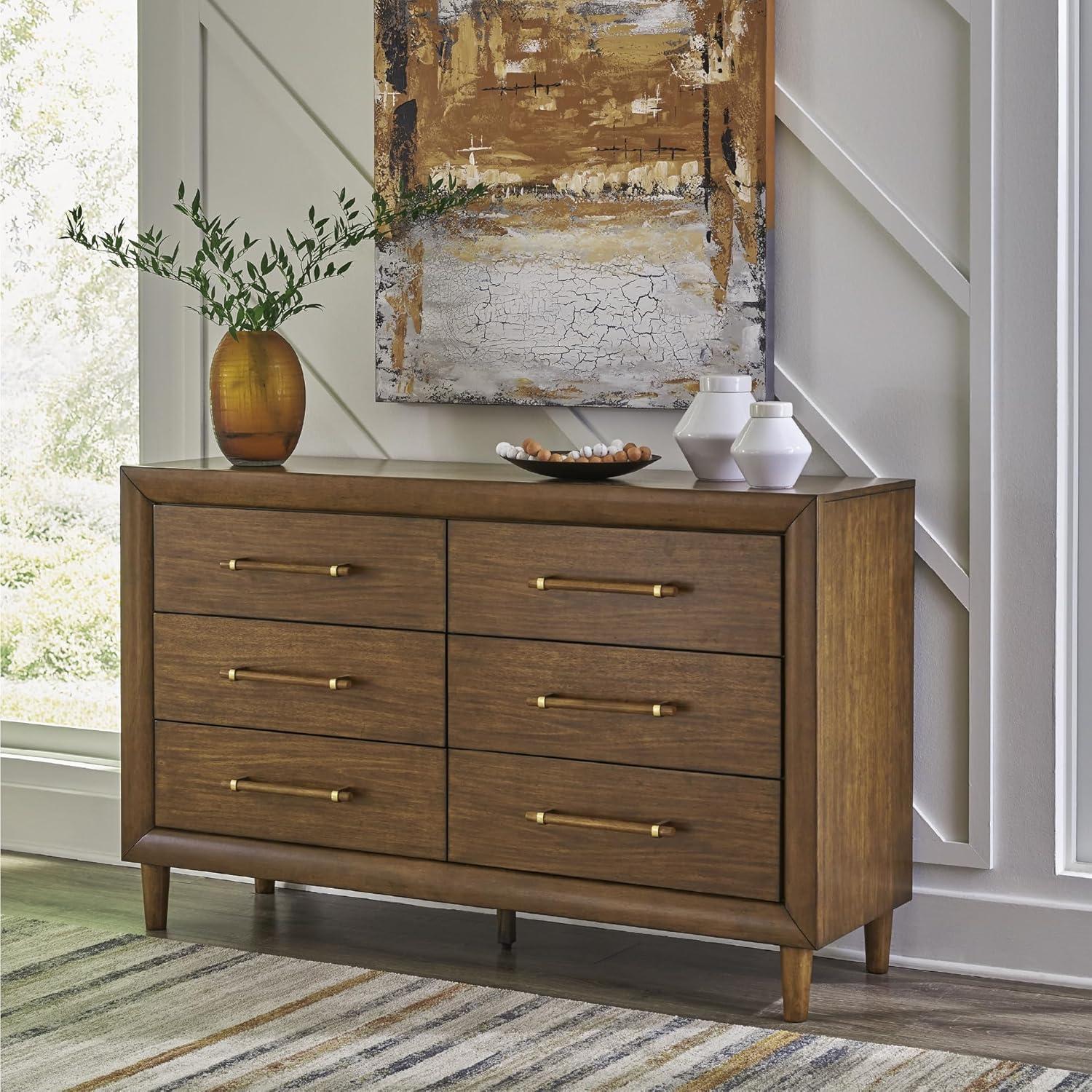 imageSignature Design by Ashley Lyncott 6Drawer Dresser Safety Stop Felt Lined Top Drawers Round Tapered Legs Hardwood Solids 6125quot W x 1788quot D x 375quot H Brown6 Drawer Dresser