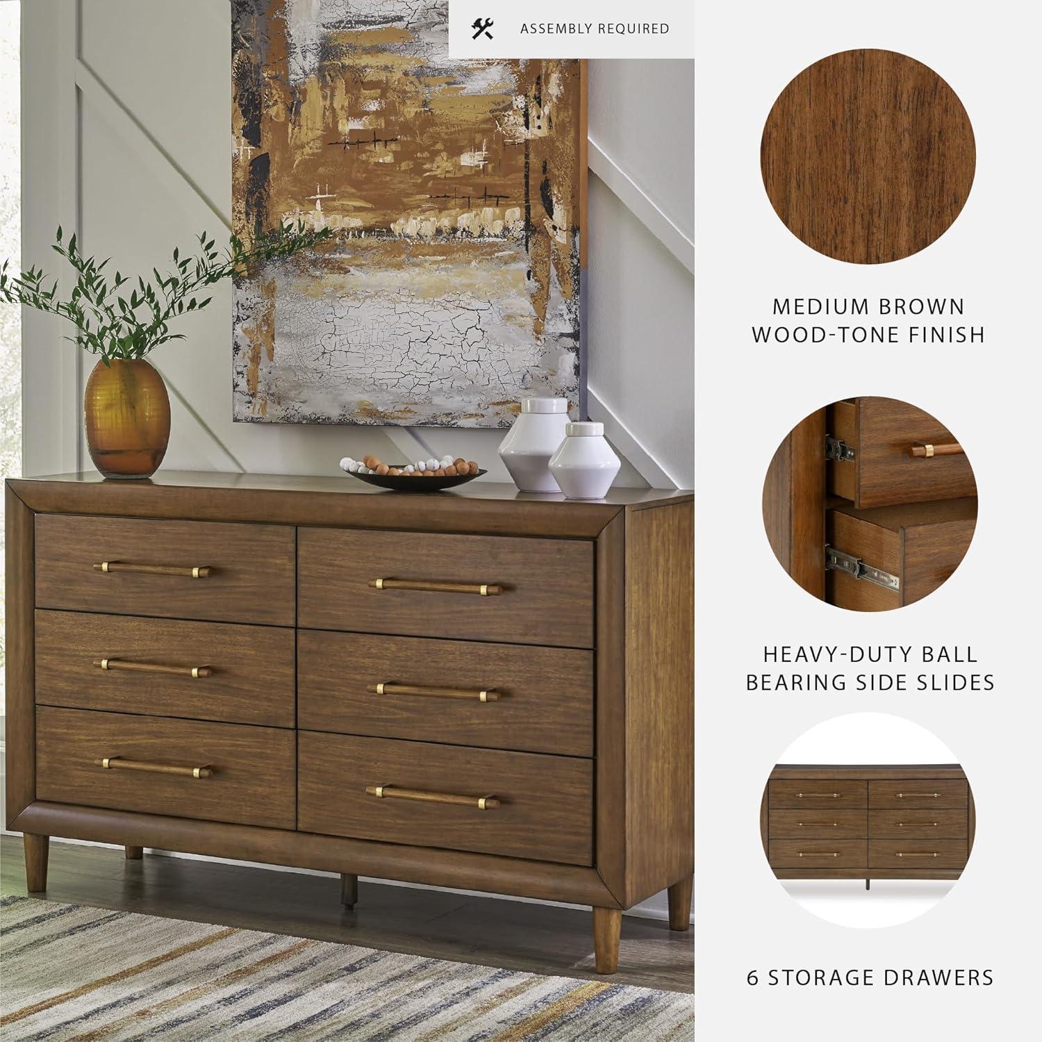 imageSignature Design by Ashley Lyncott 6Drawer Dresser Safety Stop Felt Lined Top Drawers Round Tapered Legs Hardwood Solids 6125quot W x 1788quot D x 375quot H Brown6 Drawer Dresser