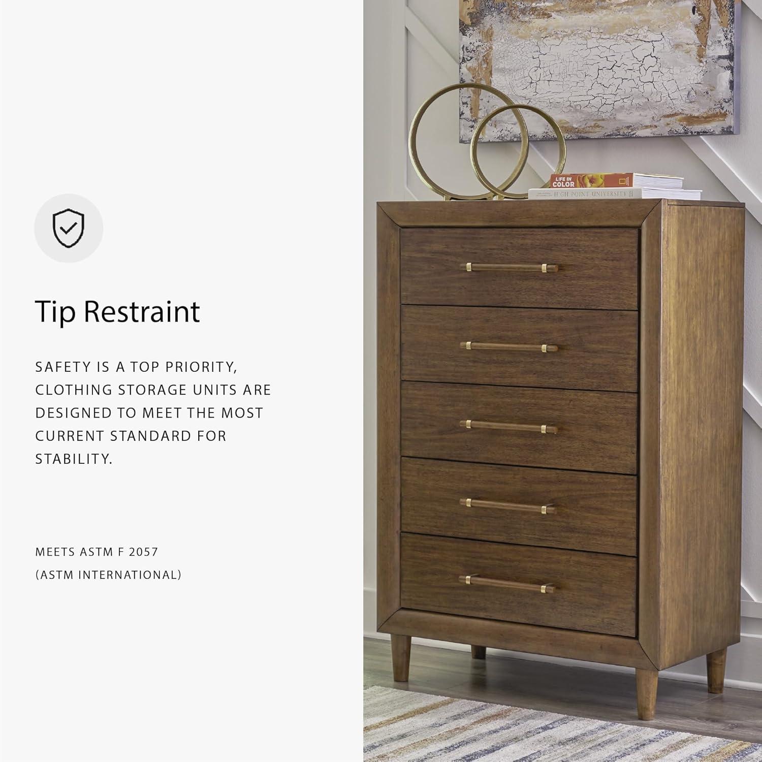 imageSignature Design by Ashley Lyncott 6Drawer Dresser Safety Stop Felt Lined Top Drawers Round Tapered Legs Hardwood Solids 6125quot W x 1788quot D x 375quot H Brown5 Drawer Chest