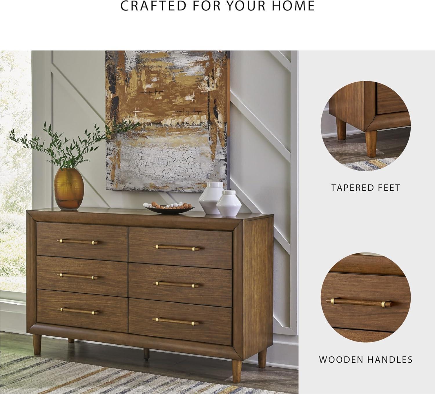 imageSignature Design by Ashley Lyncott 6Drawer Dresser Safety Stop Felt Lined Top Drawers Round Tapered Legs Hardwood Solids 6125quot W x 1788quot D x 375quot H Brown6 Drawer Dresser