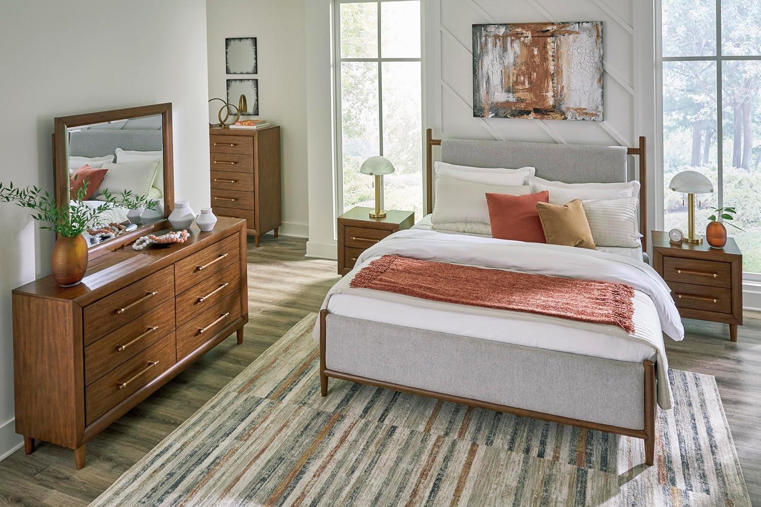 imageSignature Design by Ashley Lyncott 6Drawer Dresser Safety Stop Felt Lined Top Drawers Round Tapered Legs Hardwood Solids 6125quot W x 1788quot D x 375quot H Brown5 Drawer Chest