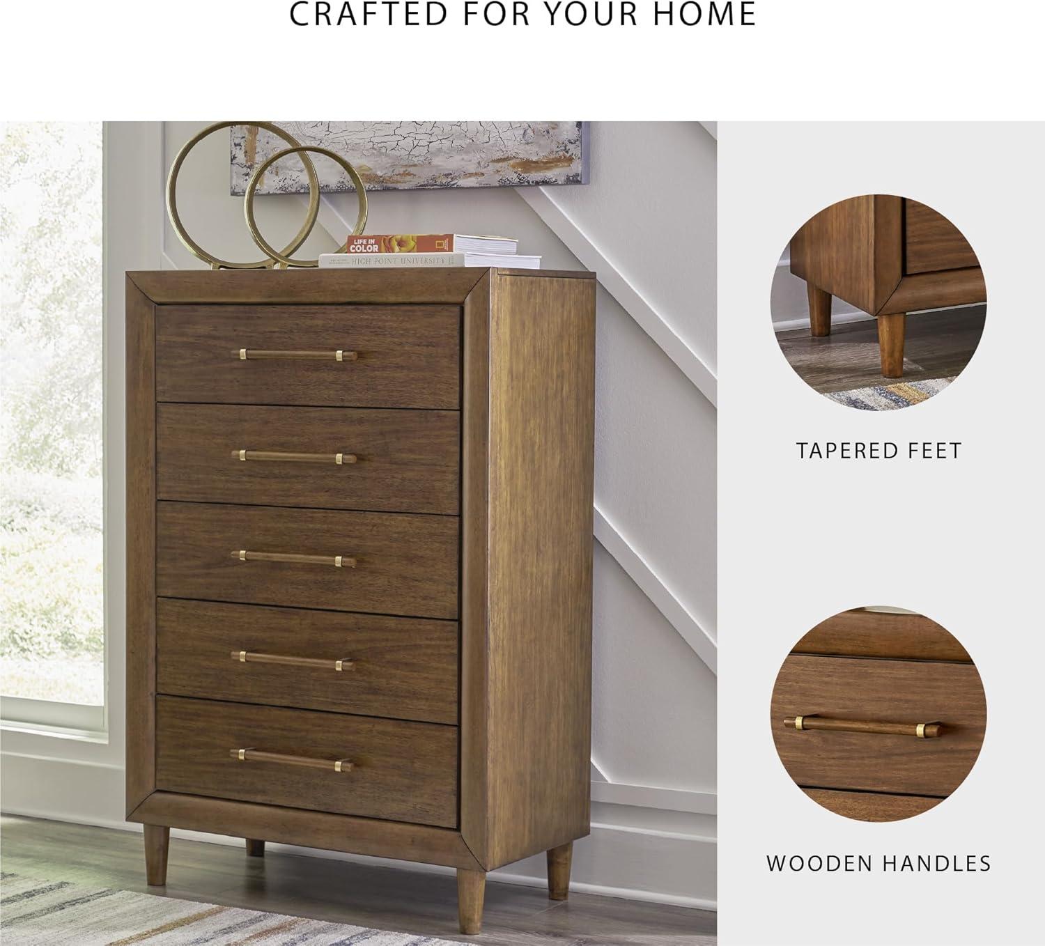 imageSignature Design by Ashley Lyncott 6Drawer Dresser Safety Stop Felt Lined Top Drawers Round Tapered Legs Hardwood Solids 6125quot W x 1788quot D x 375quot H Brown5 Drawer Chest