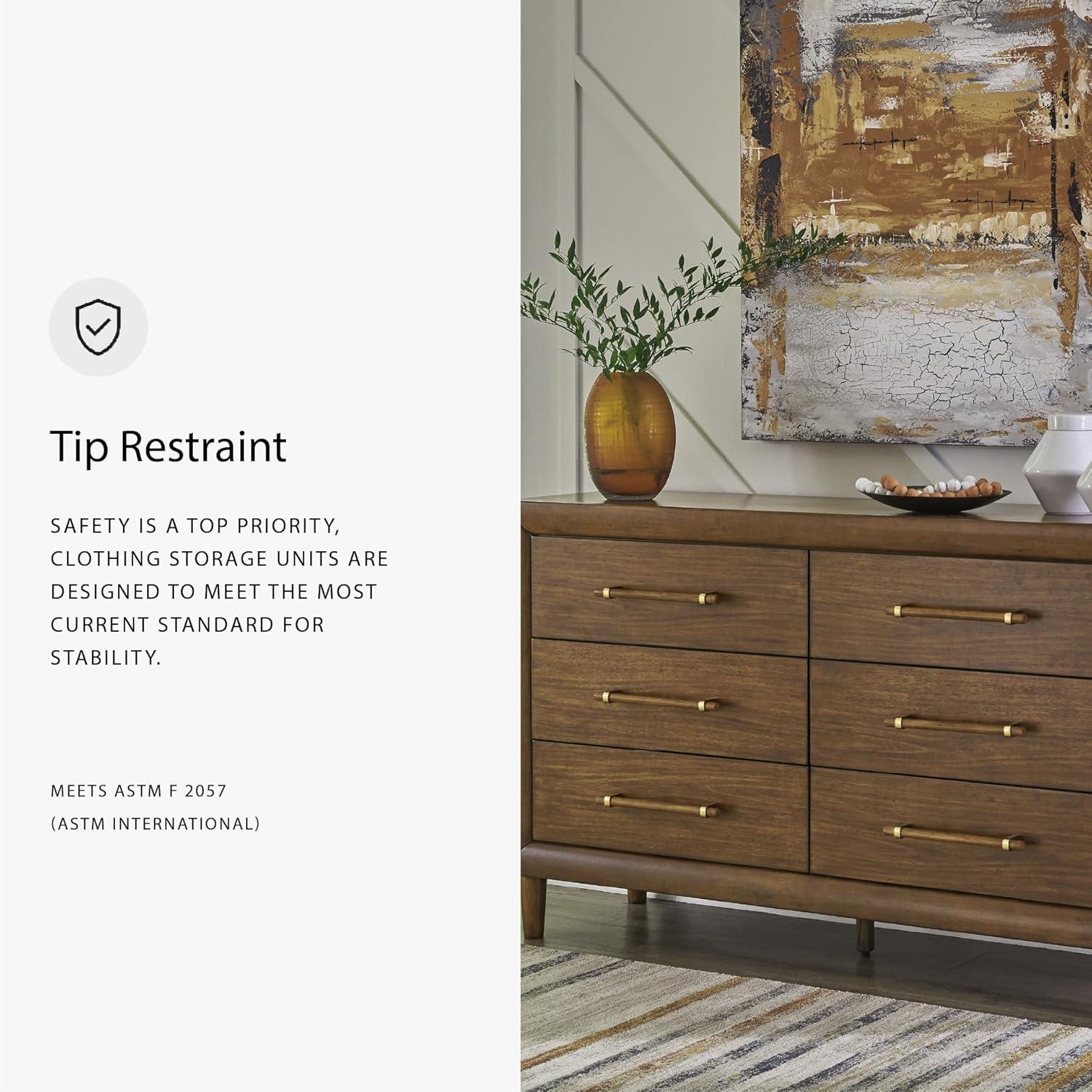 imageSignature Design by Ashley Lyncott 6Drawer Dresser Safety Stop Felt Lined Top Drawers Round Tapered Legs Hardwood Solids 6125quot W x 1788quot D x 375quot H Brown6 Drawer Dresser