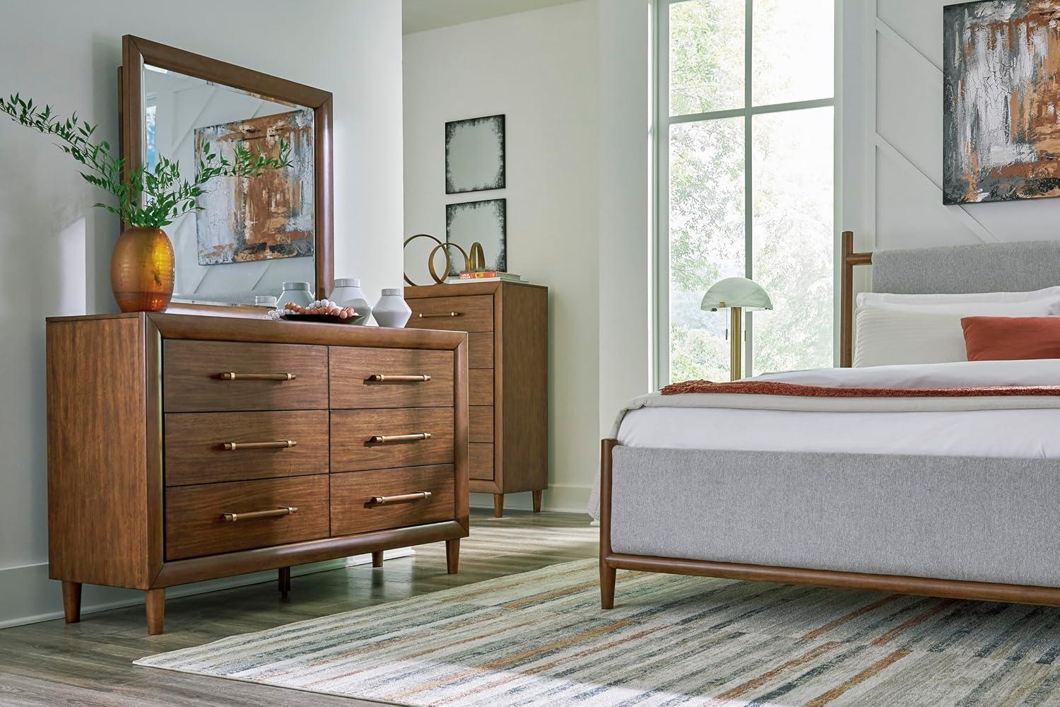 imageSignature Design by Ashley Lyncott 6Drawer Dresser Safety Stop Felt Lined Top Drawers Round Tapered Legs Hardwood Solids 6125quot W x 1788quot D x 375quot H Brown6 Drawer Dresser