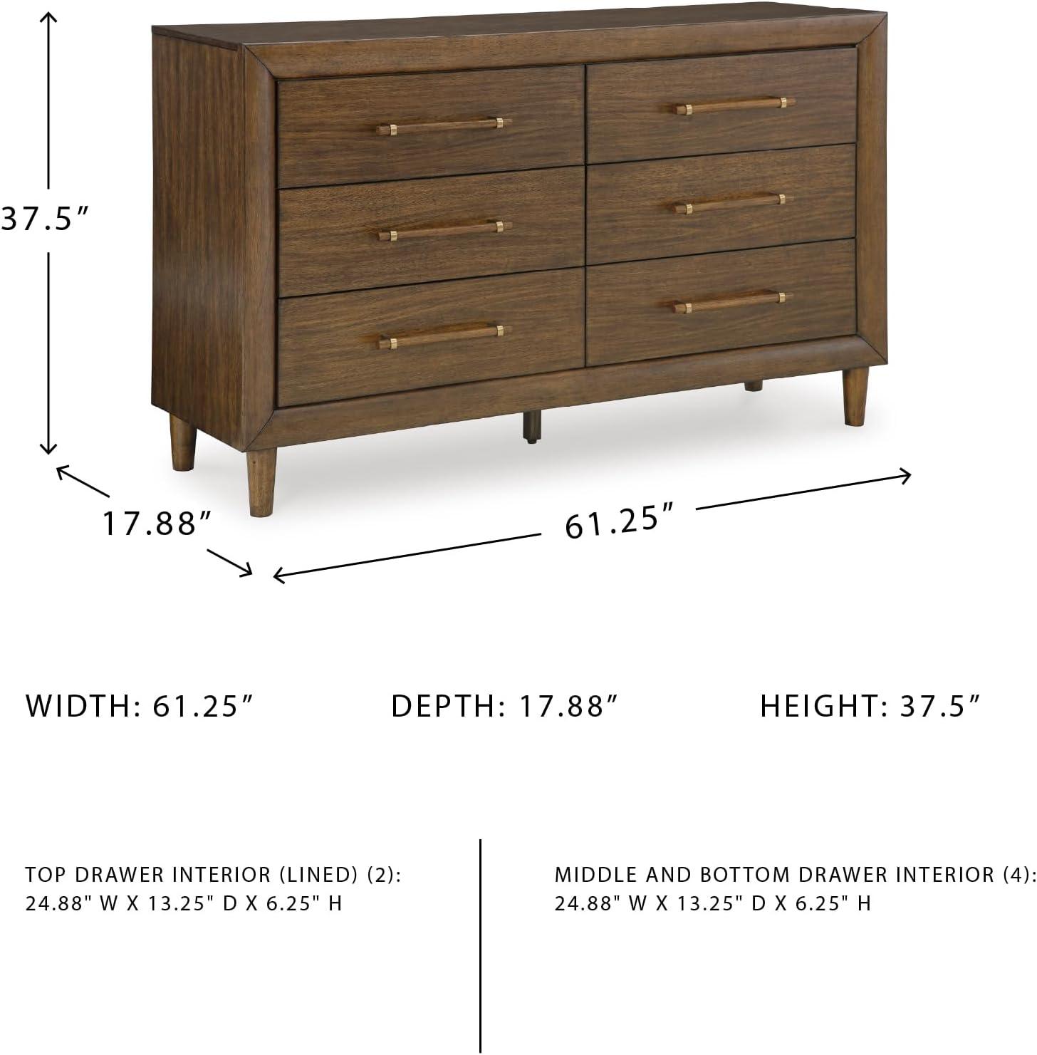 imageSignature Design by Ashley Lyncott 6Drawer Dresser Safety Stop Felt Lined Top Drawers Round Tapered Legs Hardwood Solids 6125quot W x 1788quot D x 375quot H Brown6 Drawer Dresser