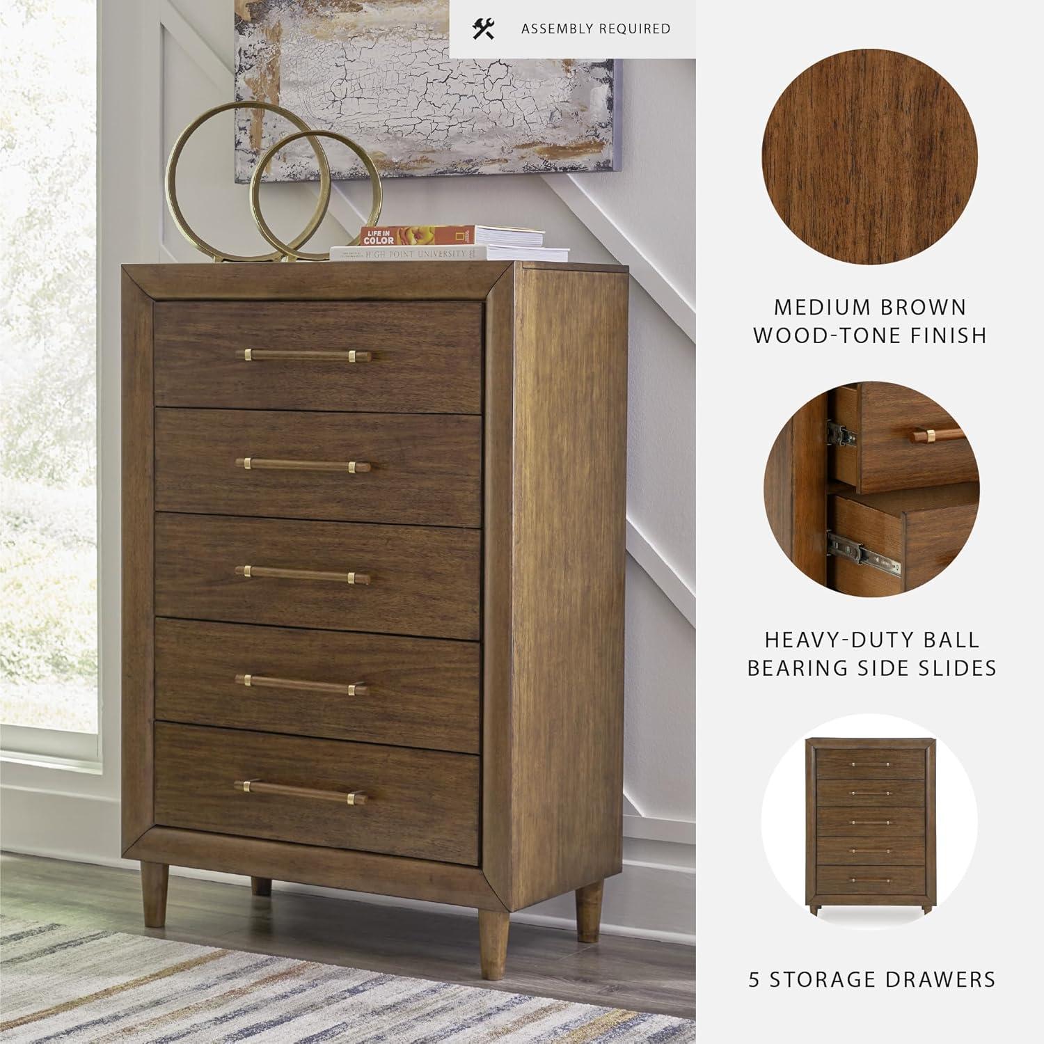 imageSignature Design by Ashley Lyncott 6Drawer Dresser Safety Stop Felt Lined Top Drawers Round Tapered Legs Hardwood Solids 6125quot W x 1788quot D x 375quot H Brown5 Drawer Chest