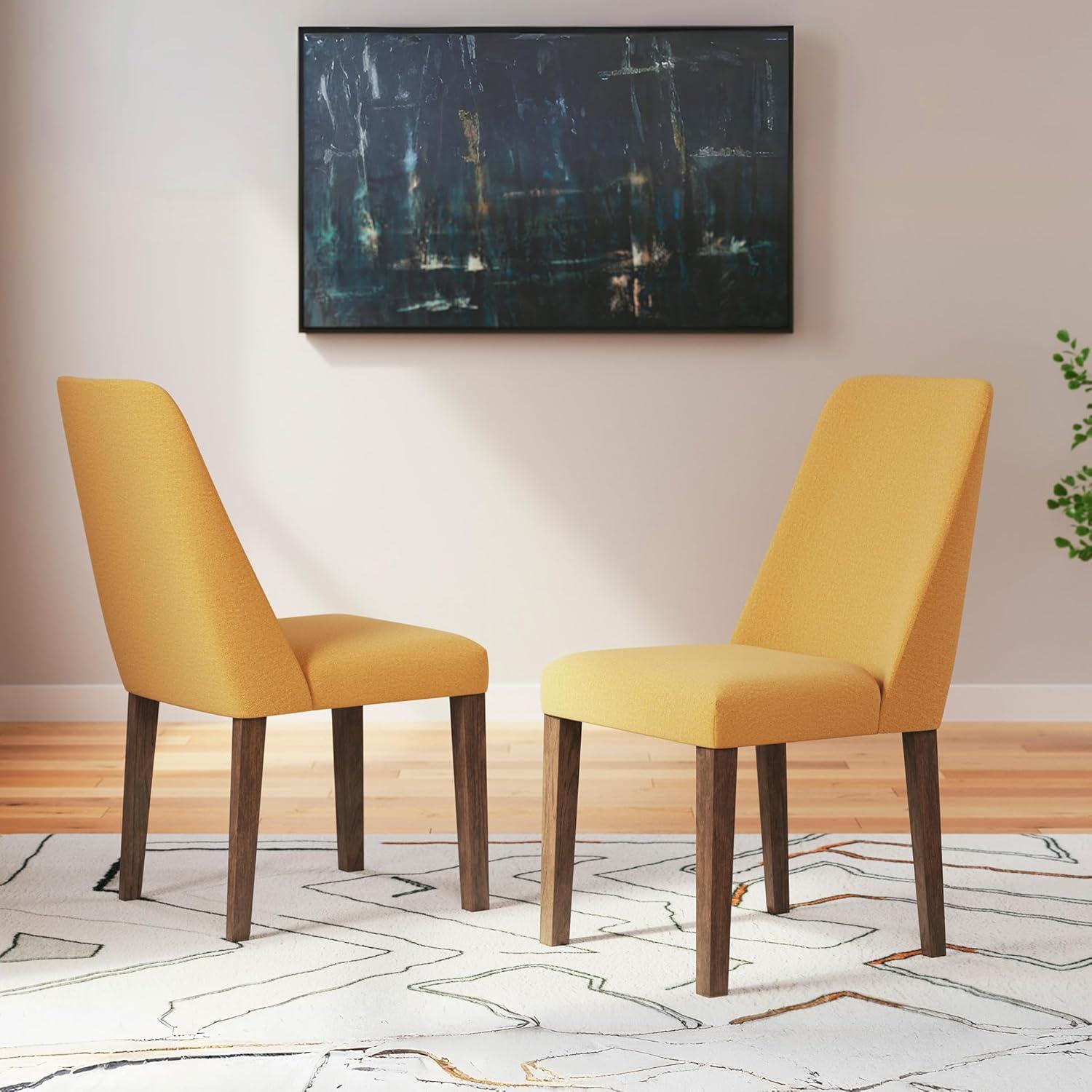 imageSignature Design by Ashley Lyncott Contemporary Dining Room Upholstered Side Chair with Foam Cushion Set of 2 Cream ampamp BrownYellow Brown