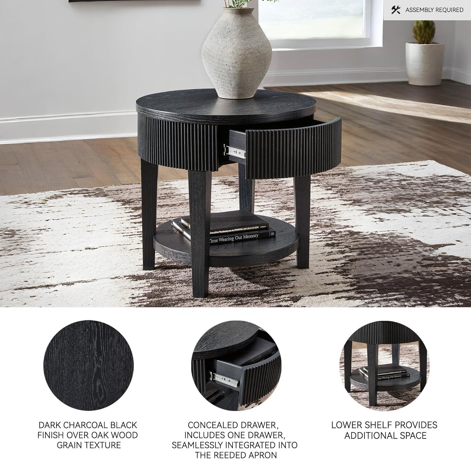 imageSignature Design by Ashley Marstream Modern End Table with 1 Lower Shelf and Reeded Apron Black