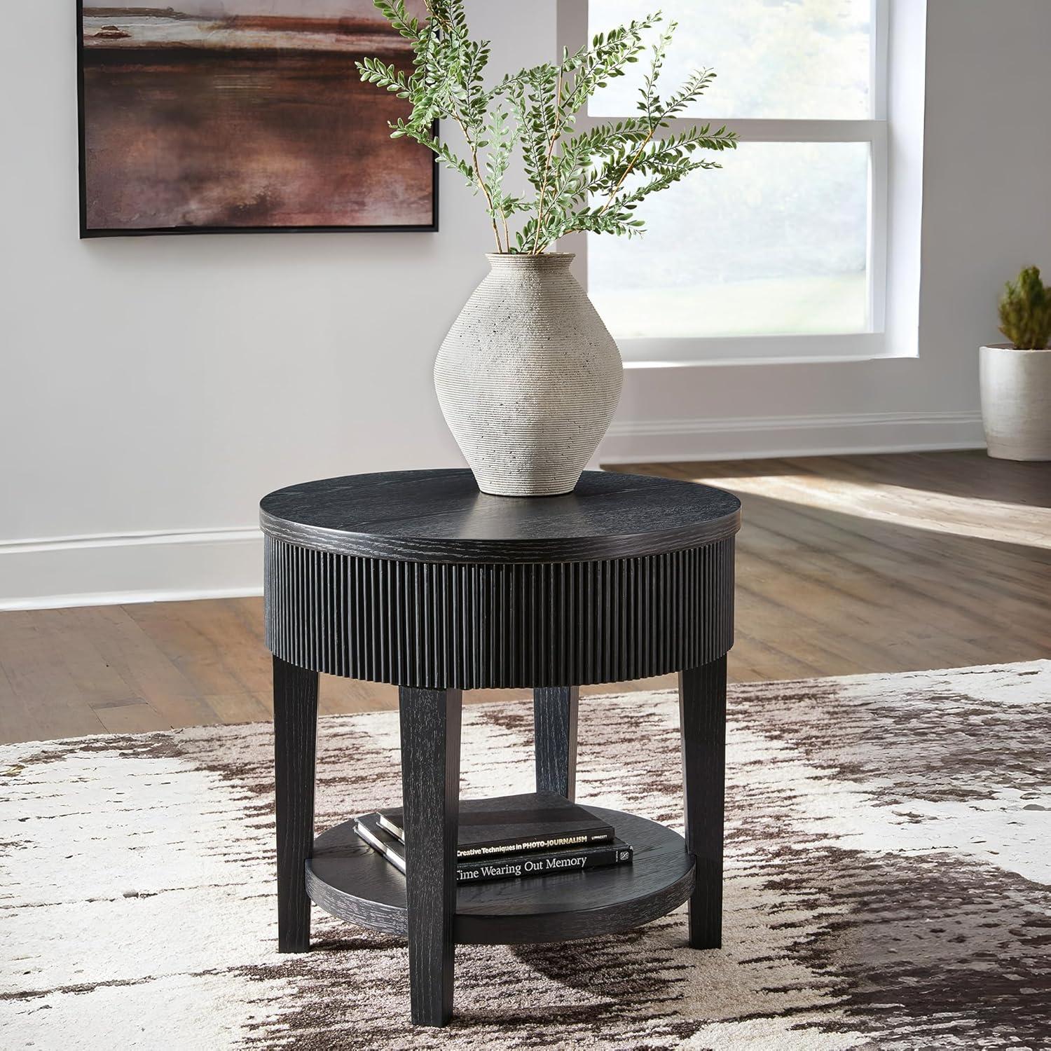 imageSignature Design by Ashley Marstream Modern End Table with 1 Lower Shelf and Reeded Apron Black