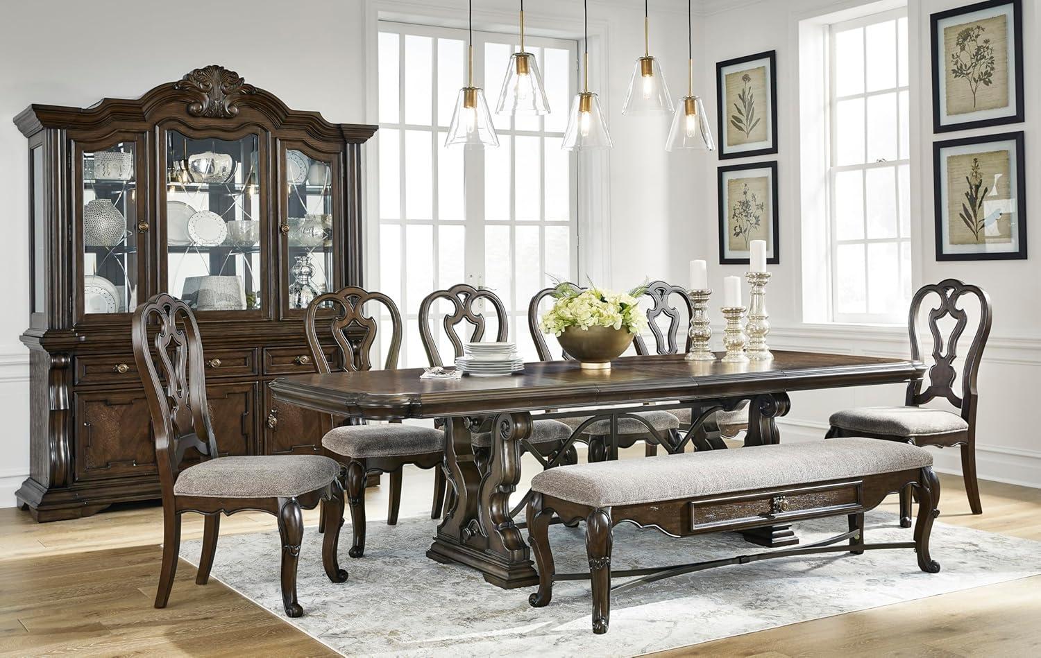 imageSignature Design by Ashley Maylee Classic Upholstered Armless Dining Chair Set of 2 Dark Brown