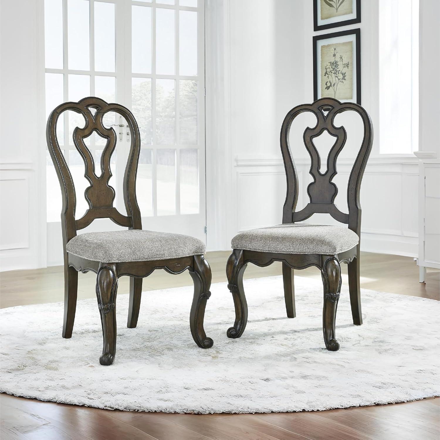 imageSignature Design by Ashley Maylee Classic Upholstered Armless Dining Chair Set of 2 Dark Brown