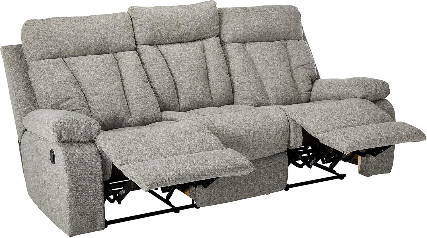 imageSignature Design by Ashley Mitchiner Contemporary Manual Reclining Sofa with Center Drop Down ampamp Cup Holders GrayReclining Sofa