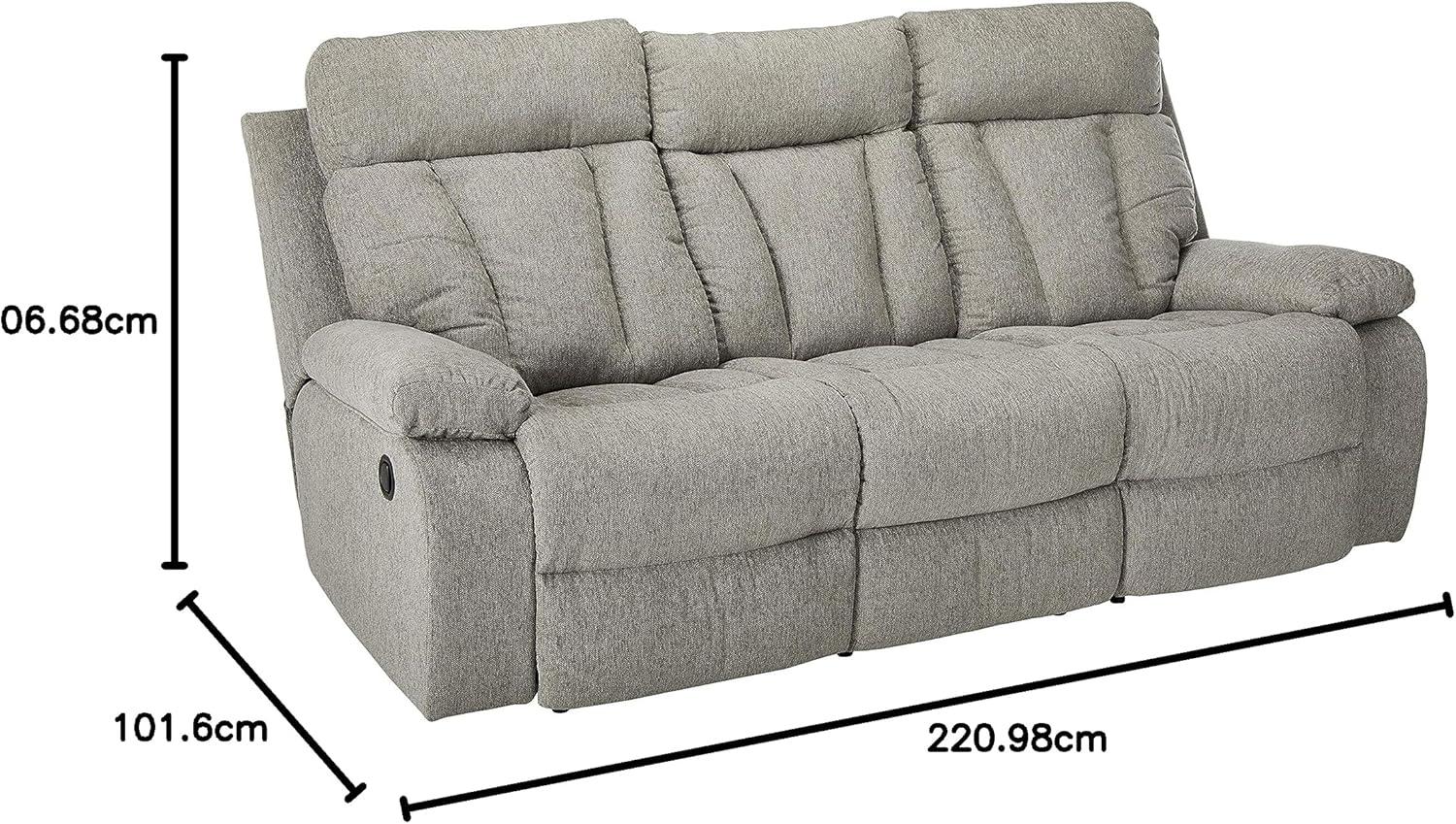 imageSignature Design by Ashley Mitchiner Contemporary Manual Reclining Sofa with Center Drop Down ampamp Cup Holders GrayReclining Sofa