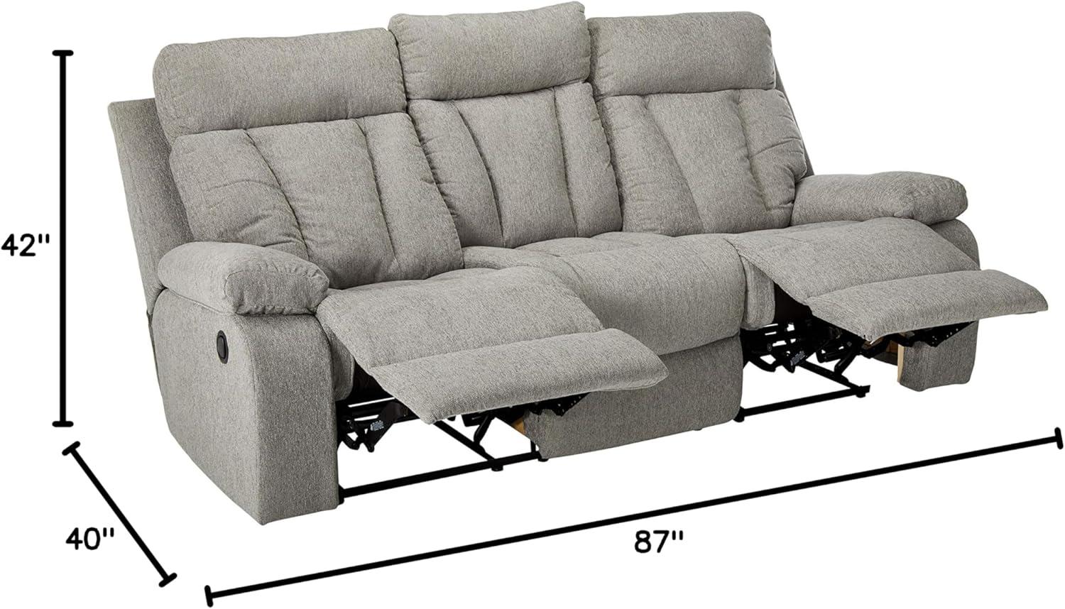imageSignature Design by Ashley Mitchiner Contemporary Manual Reclining Sofa with Center Drop Down ampamp Cup Holders GrayReclining Sofa