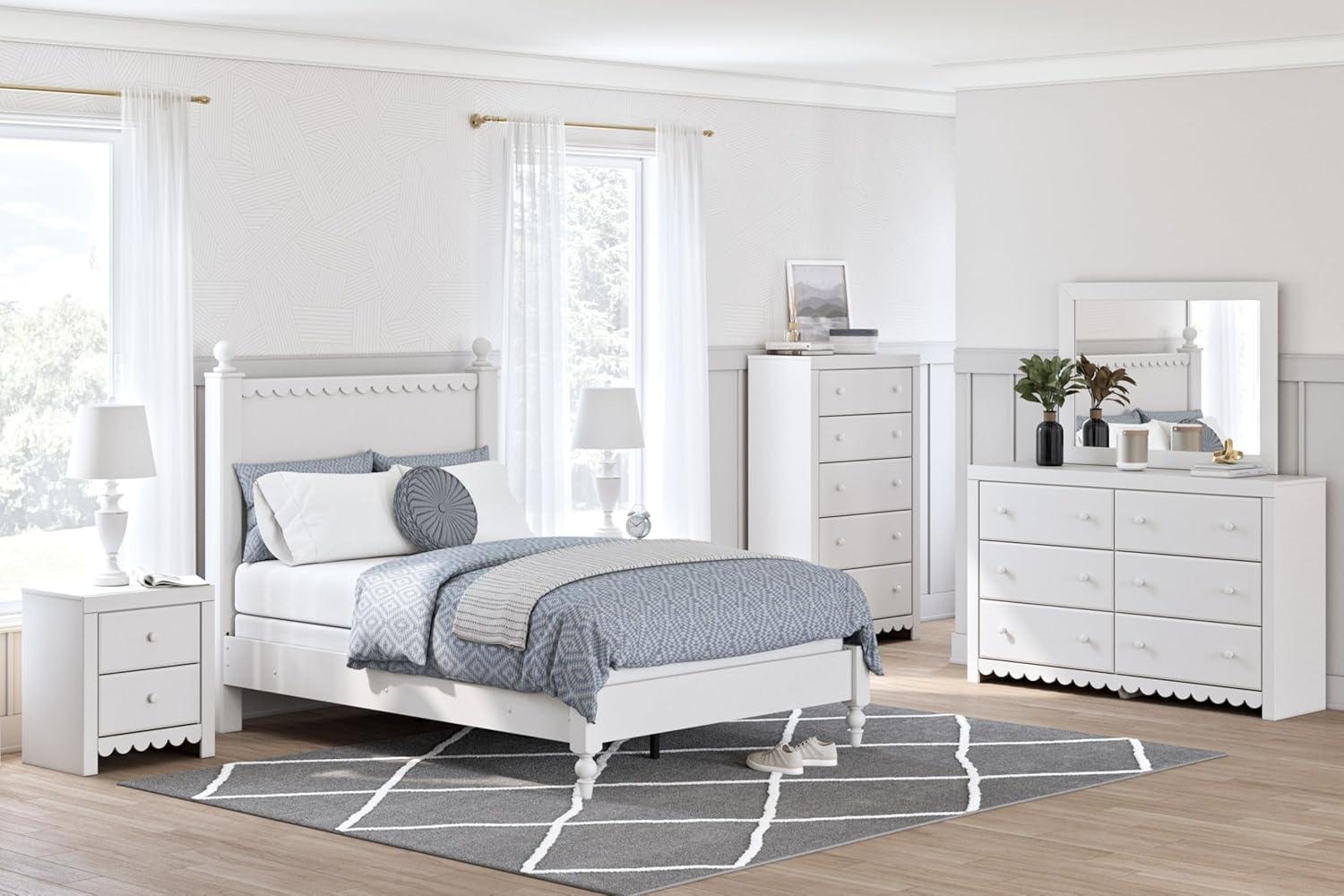 imageSignature Design by Ashley Mollviney Casual Full Panel Bed Scallop Detail Charming Girls Bed Farmhouse or Coastal Design Foundation or Box Spring Needed WhiteFull