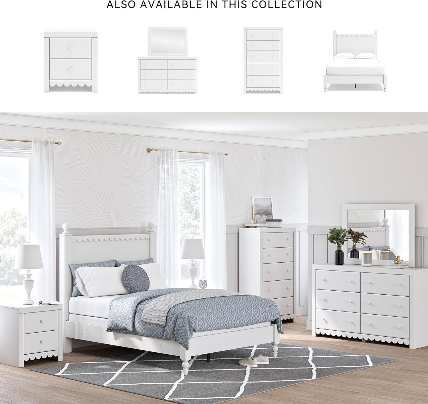 imageSignature Design by Ashley Mollviney Casual Full Panel Bed Scallop Detail Charming Girls Bed Farmhouse or Coastal Design Foundation or Box Spring Needed WhiteFull