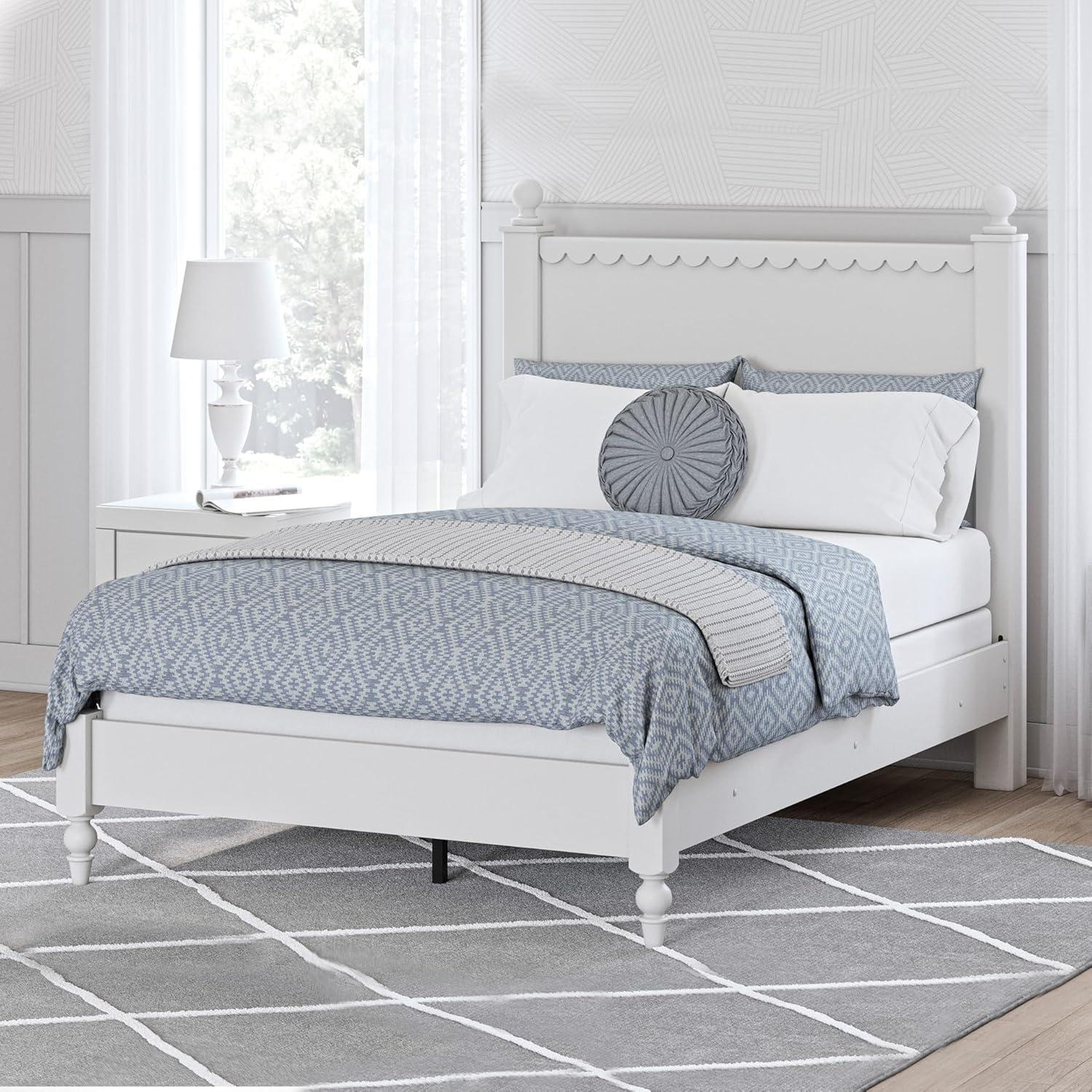 imageSignature Design by Ashley Mollviney Casual Full Panel Bed Scallop Detail Charming Girls Bed Farmhouse or Coastal Design Foundation or Box Spring Needed WhiteFull