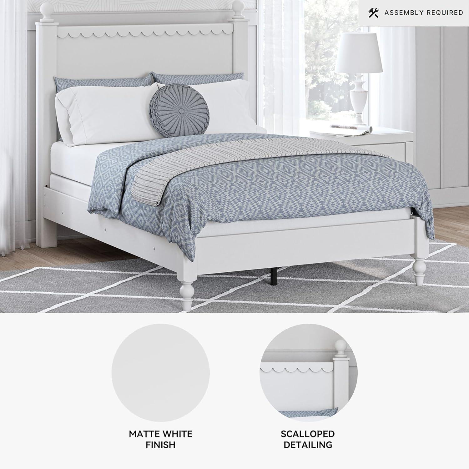 imageSignature Design by Ashley Mollviney Casual Full Panel Bed Scallop Detail Charming Girls Bed Farmhouse or Coastal Design Foundation or Box Spring Needed WhiteFull