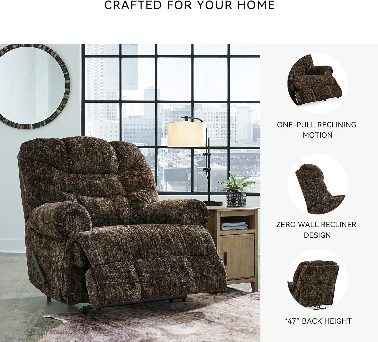imageSignature Design by Ashley Movie Man Classic Tufted Velvet Manual Zero Wall Recliner Dark BrownDark Brown
