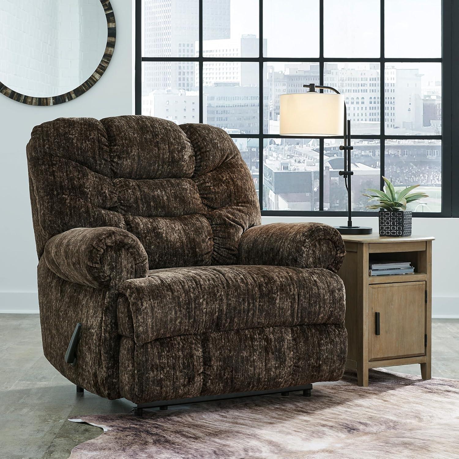 imageSignature Design by Ashley Movie Man Classic Tufted Velvet Manual Zero Wall Recliner Dark BrownDark Brown