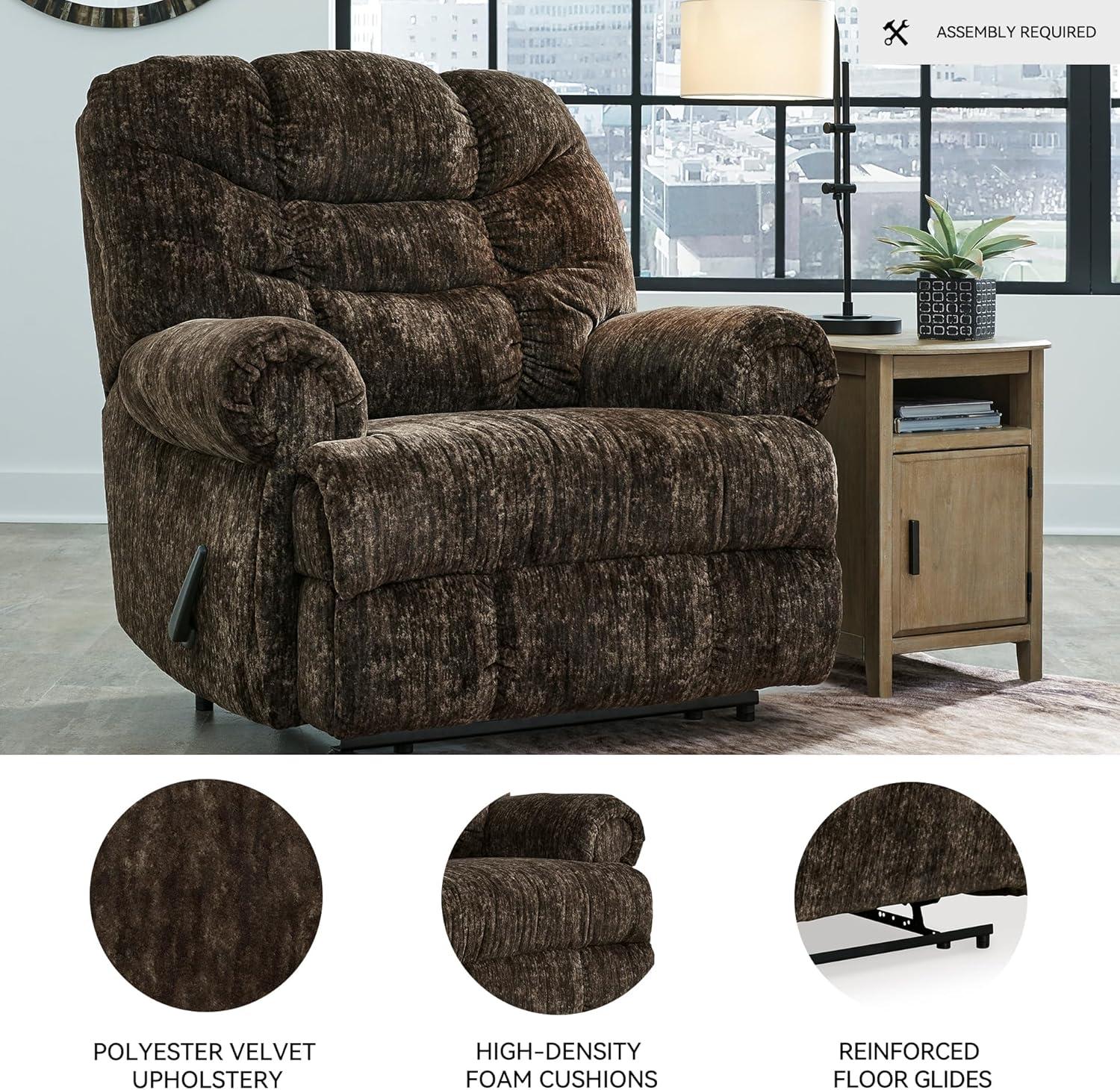 imageSignature Design by Ashley Movie Man Classic Tufted Velvet Manual Zero Wall Recliner Dark BrownDark Brown