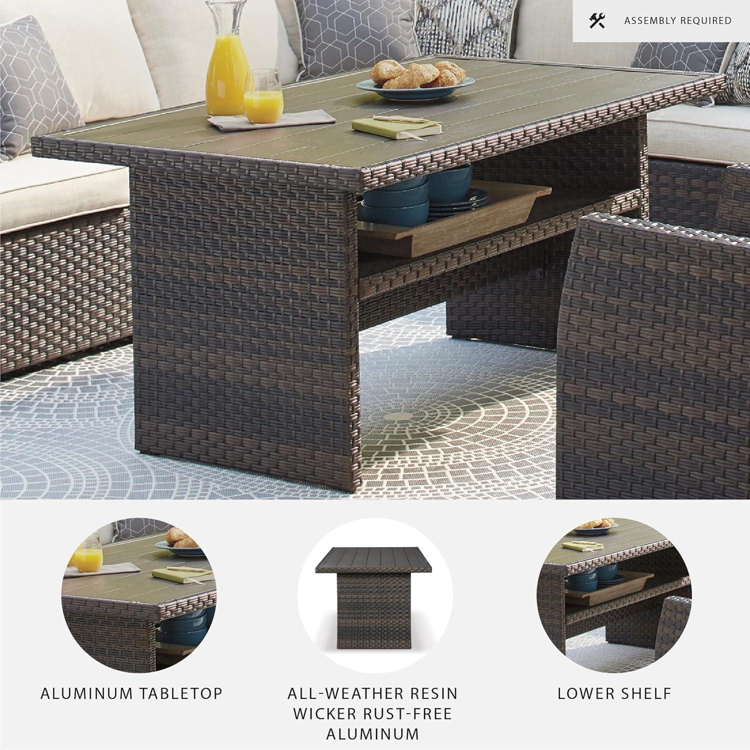 imageSignature Design by Ashley Outdoor Easy Isle MultiUse Resin Wicker Patio Table Dark Brown