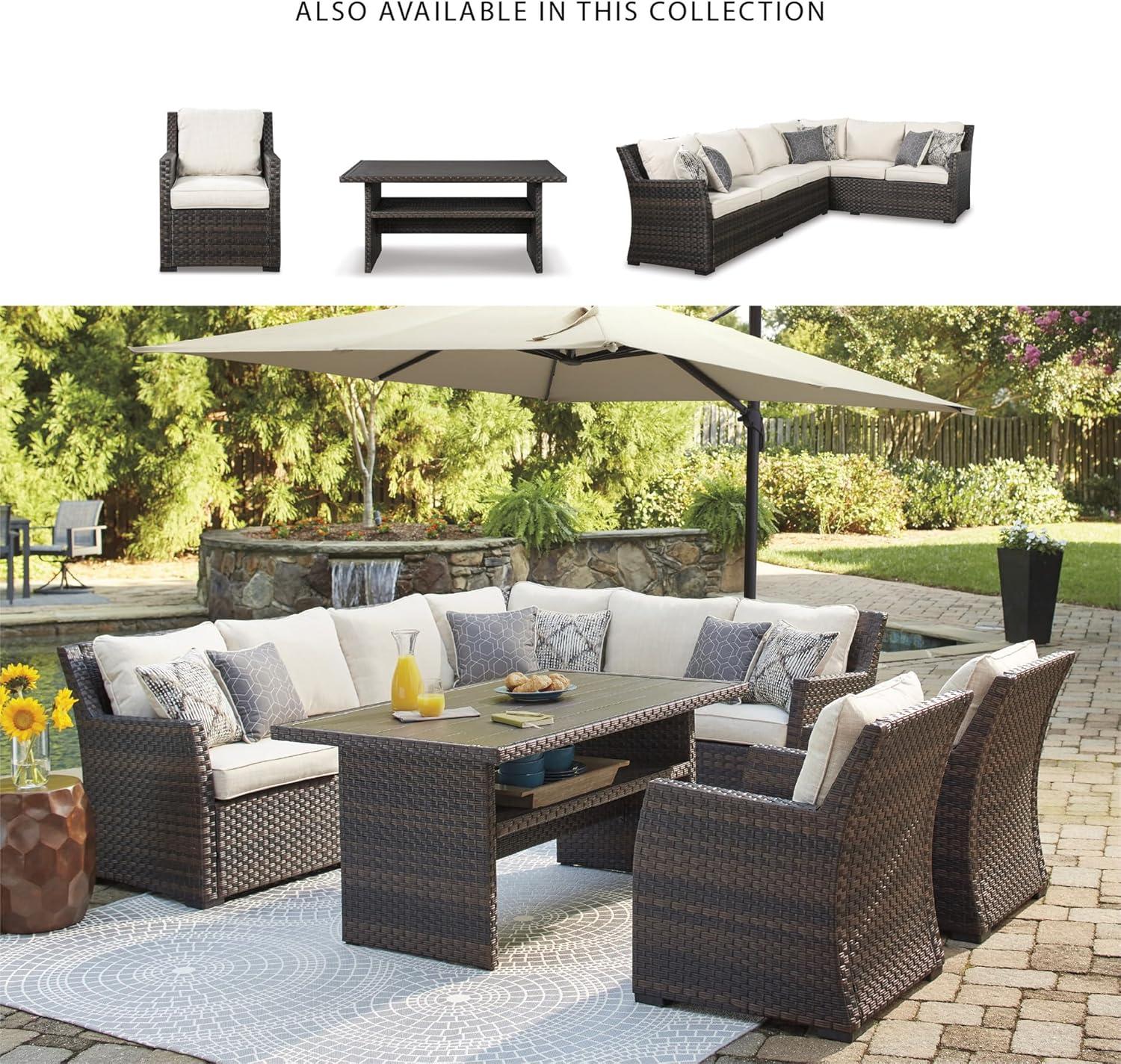 imageSignature Design by Ashley Outdoor Easy Isle MultiUse Resin Wicker Patio Table Dark Brown