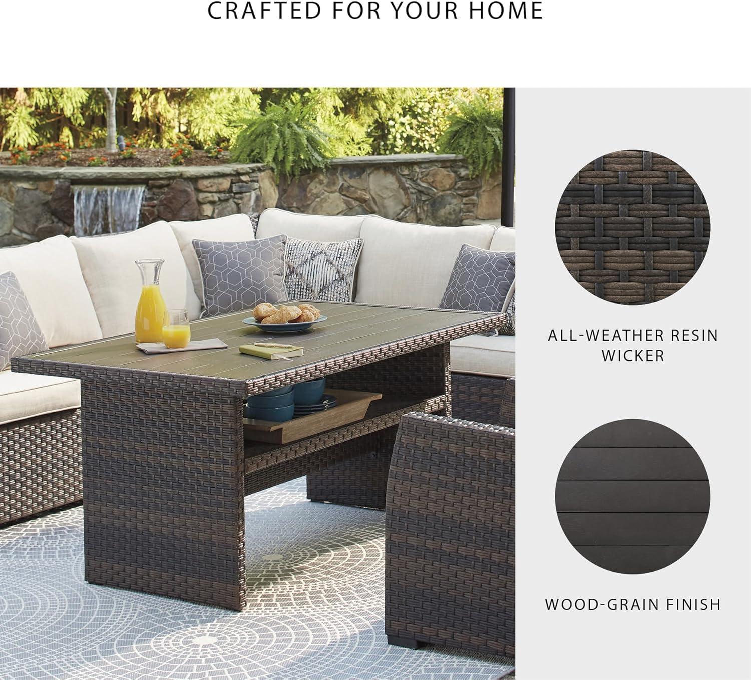imageSignature Design by Ashley Outdoor Easy Isle MultiUse Resin Wicker Patio Table Dark Brown