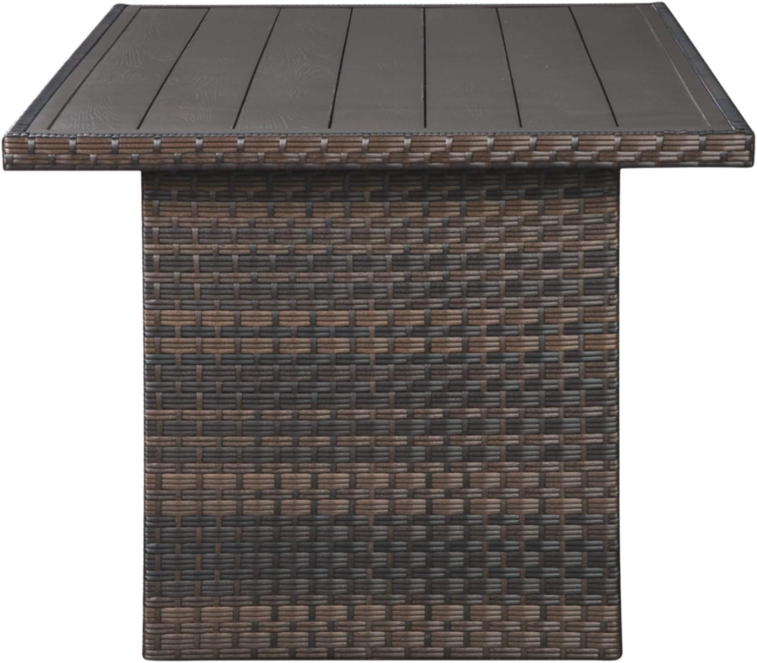 imageSignature Design by Ashley Outdoor Easy Isle MultiUse Resin Wicker Patio Table Dark Brown