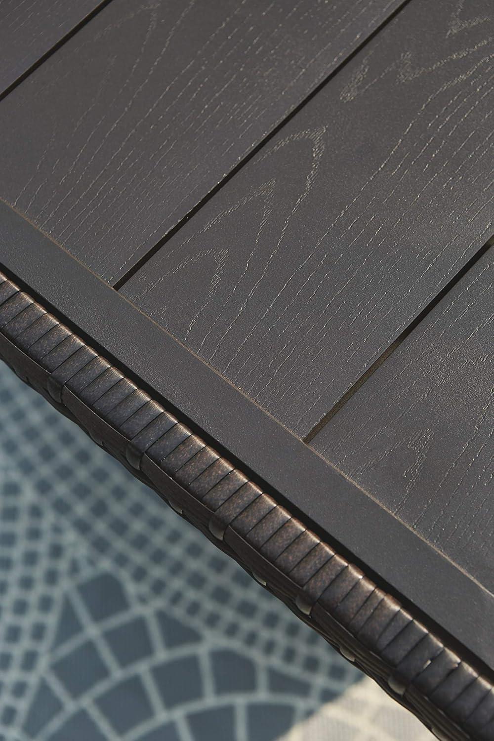 imageSignature Design by Ashley Outdoor Easy Isle MultiUse Resin Wicker Patio Table Dark Brown