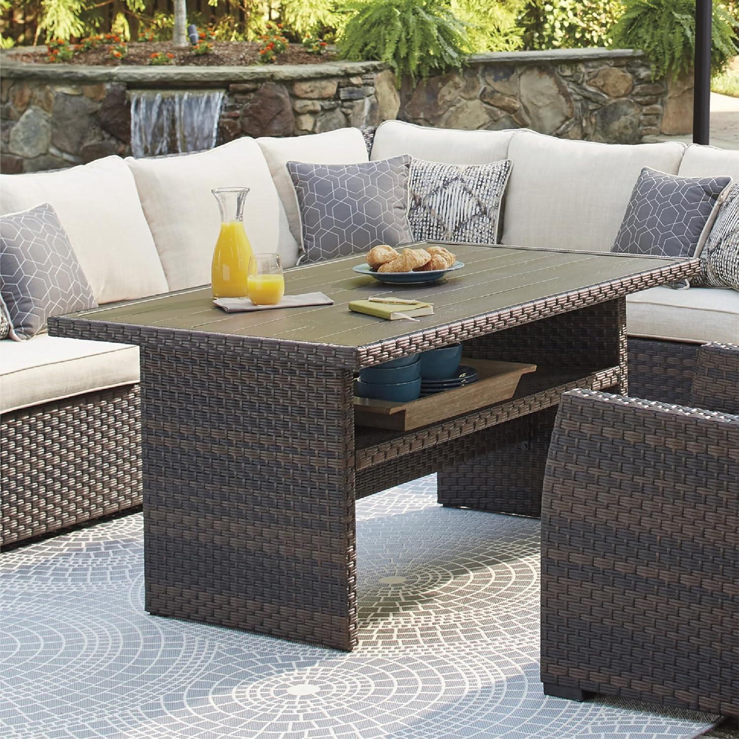 imageSignature Design by Ashley Outdoor Easy Isle MultiUse Resin Wicker Patio Table Dark Brown