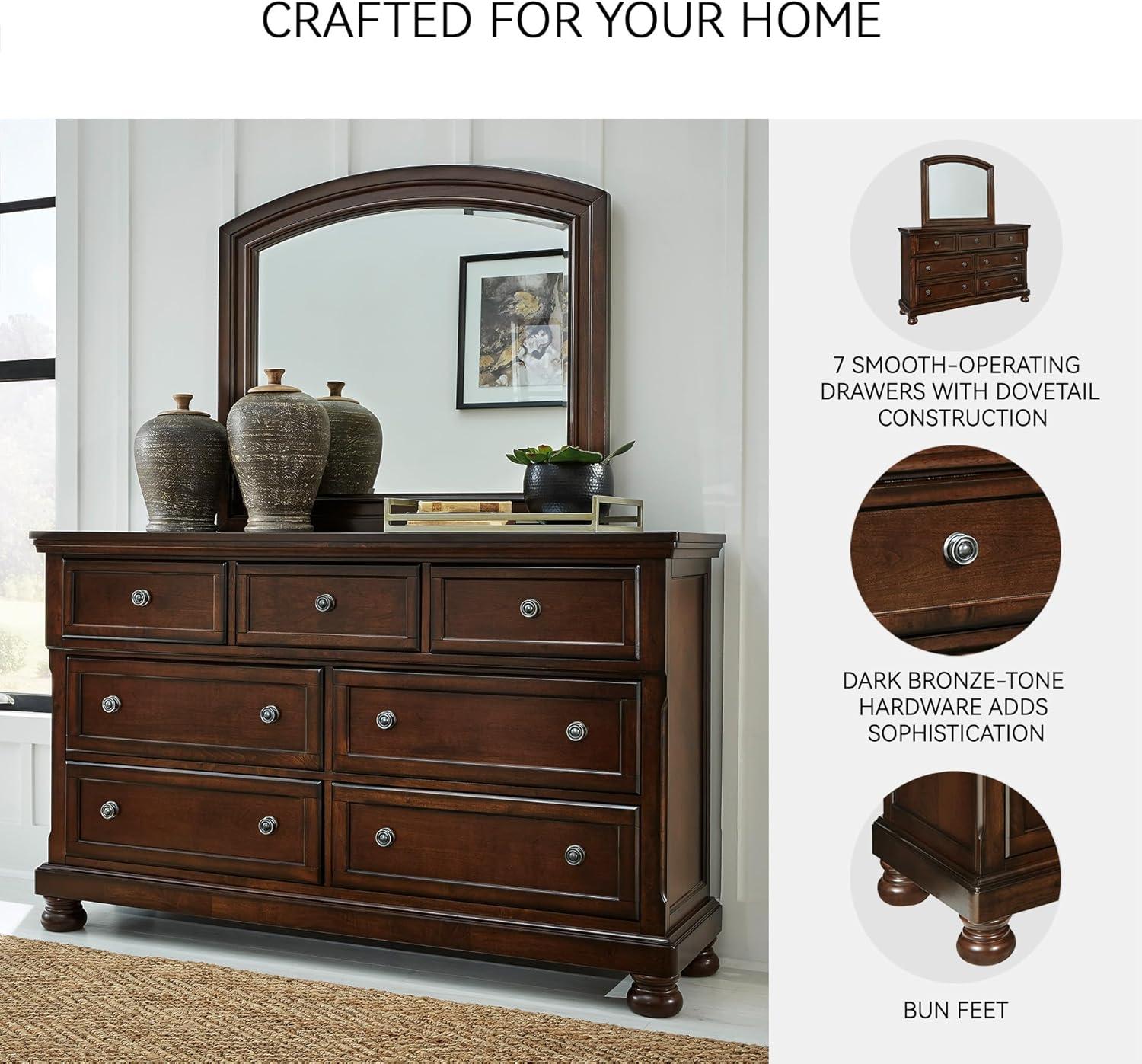 imageSignature Design by Ashley Porter Traditional SmoothGliding 7Drawer Dresser and Mirror with Safety Stop FeltLined Top Drawers and PullOut Tray Dark Brown