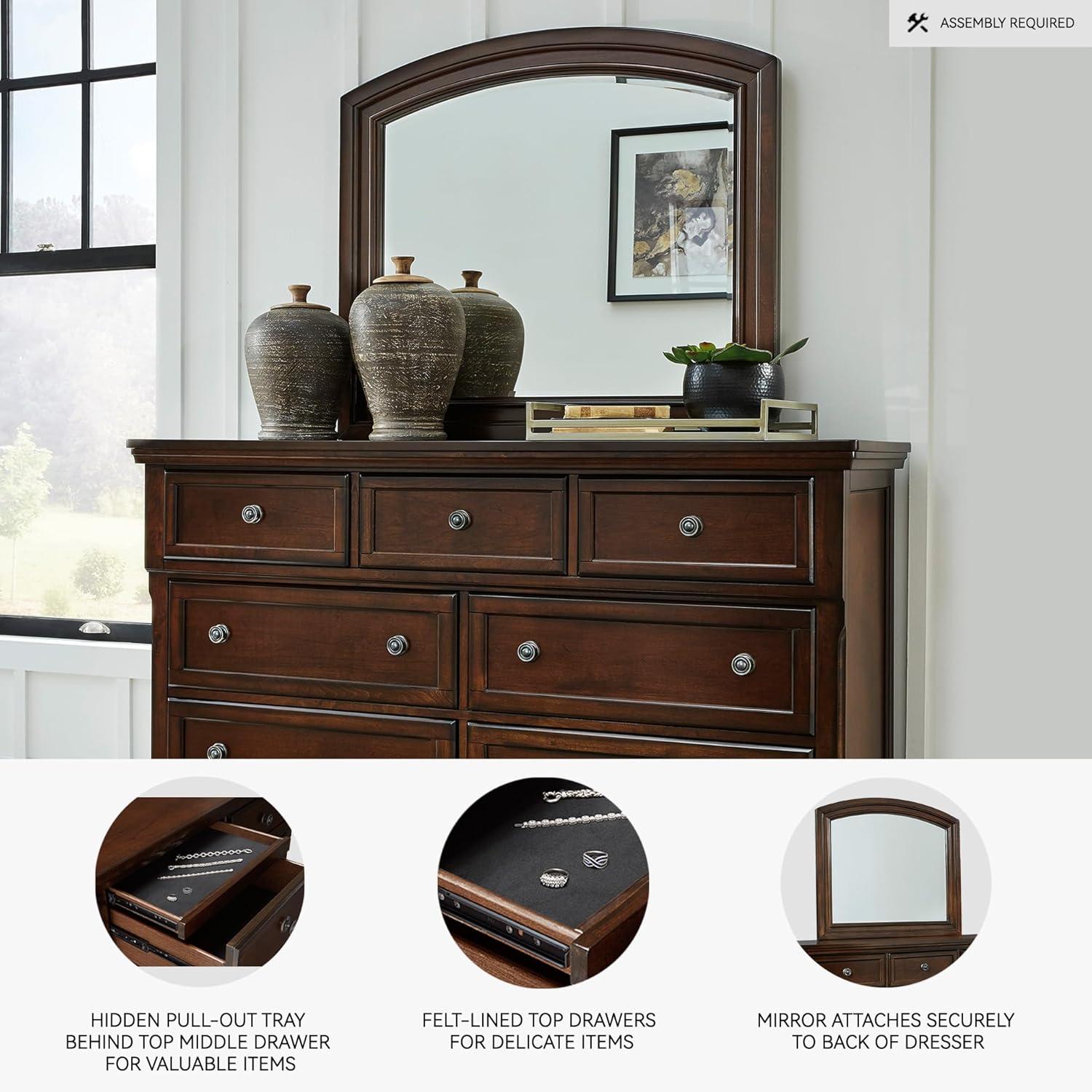 imageSignature Design by Ashley Porter Traditional SmoothGliding 7Drawer Dresser and Mirror with Safety Stop FeltLined Top Drawers and PullOut Tray Dark Brown