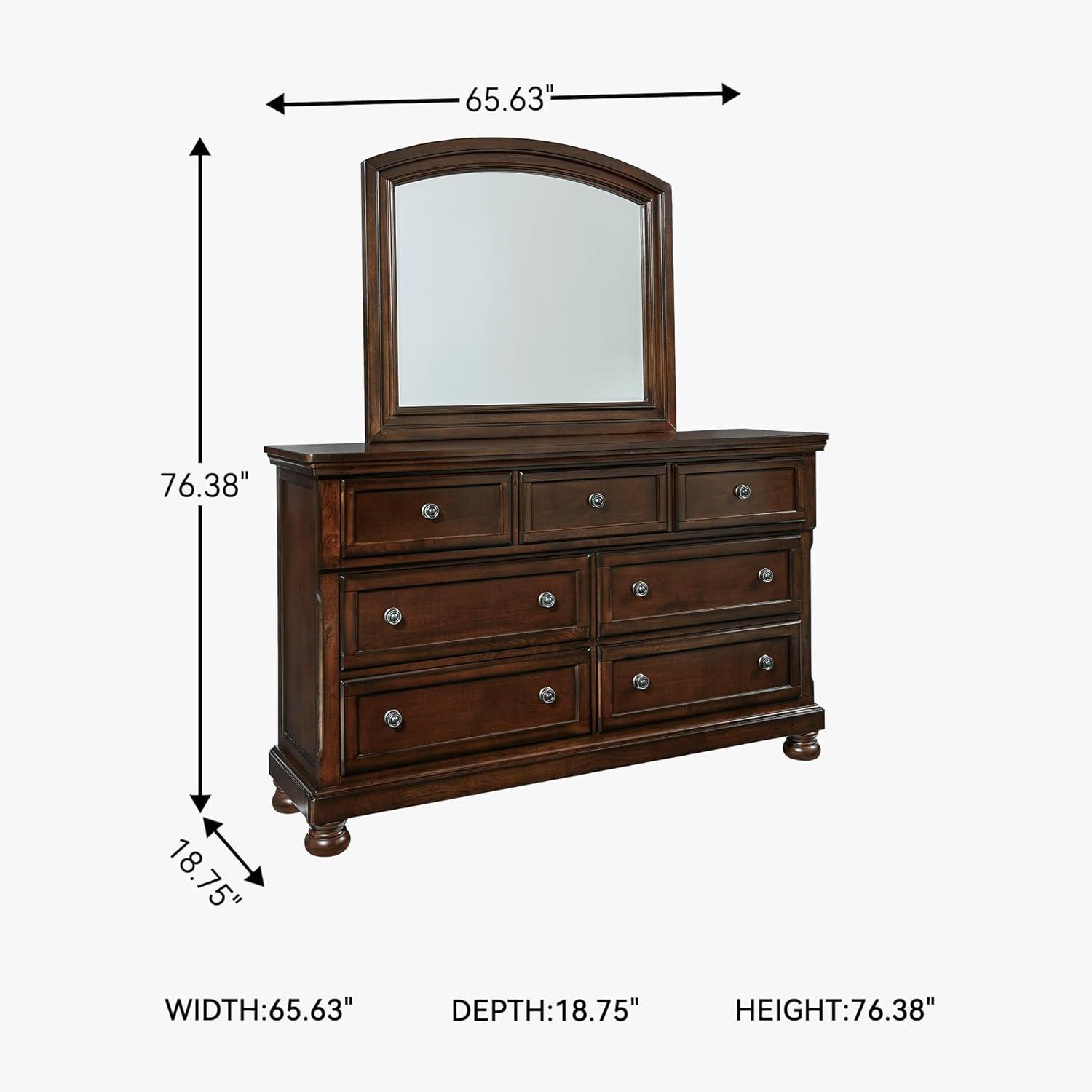 imageSignature Design by Ashley Porter Traditional SmoothGliding 7Drawer Dresser and Mirror with Safety Stop FeltLined Top Drawers and PullOut Tray Dark Brown