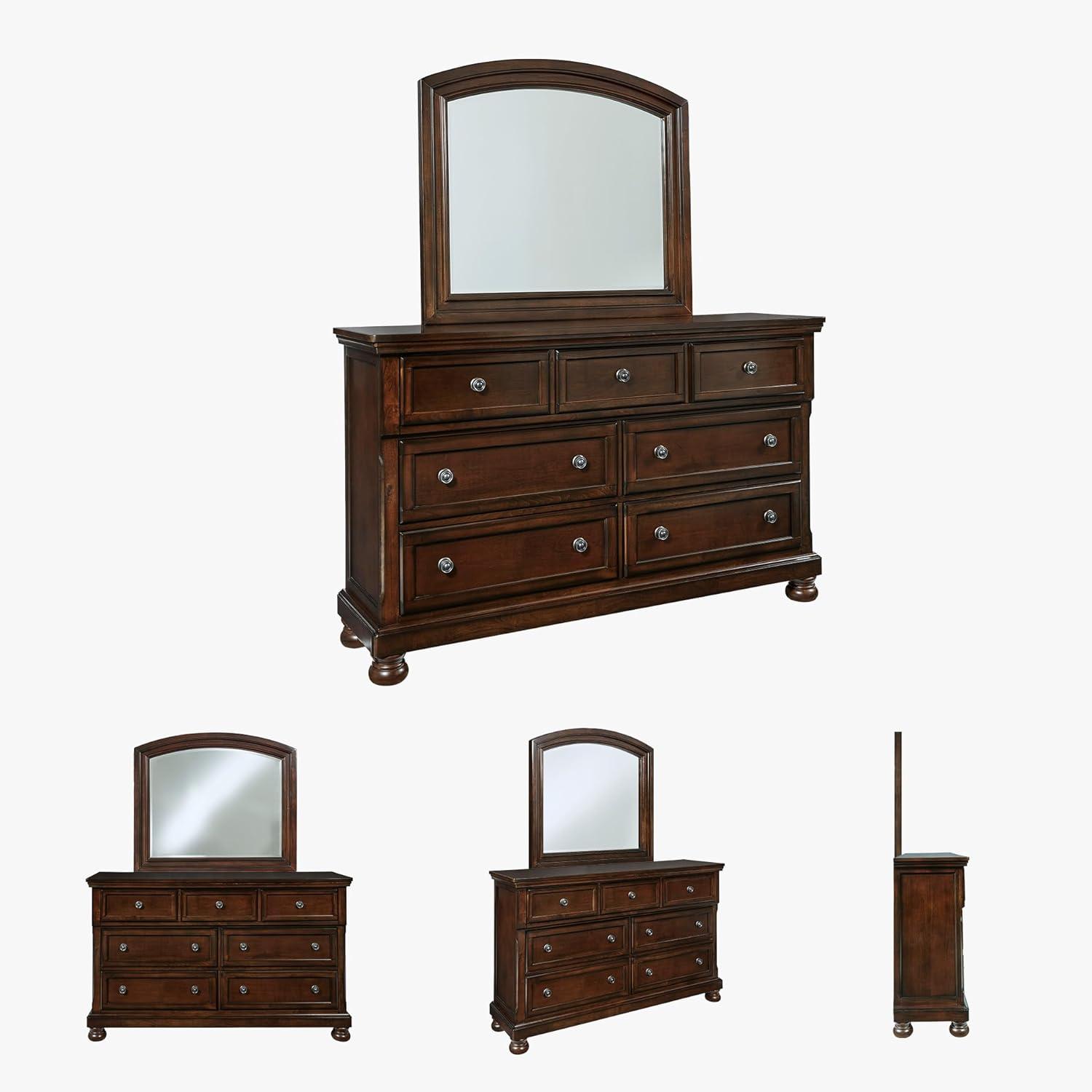 imageSignature Design by Ashley Porter Traditional SmoothGliding 7Drawer Dresser and Mirror with Safety Stop FeltLined Top Drawers and PullOut Tray Dark Brown