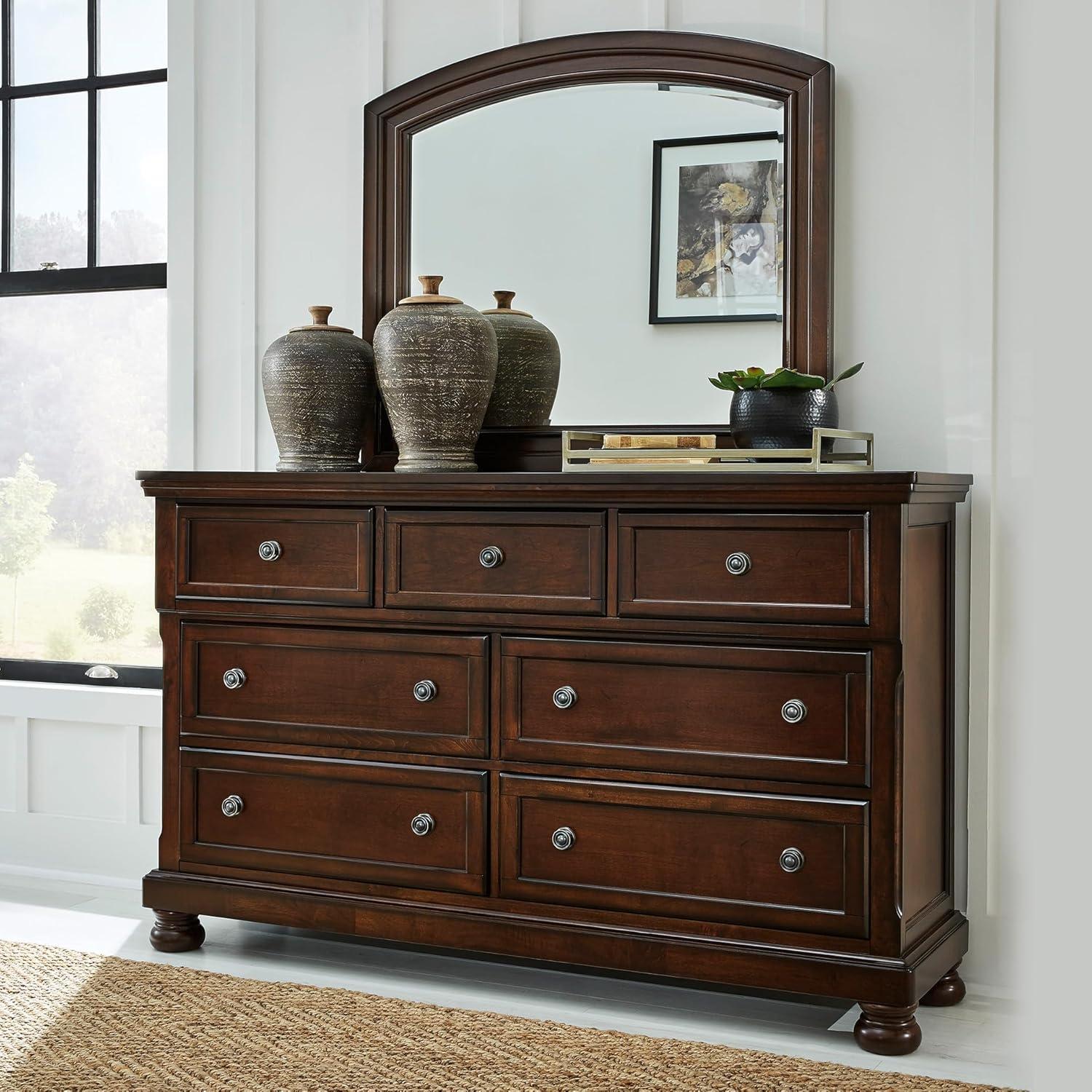 imageSignature Design by Ashley Porter Traditional SmoothGliding 7Drawer Dresser and Mirror with Safety Stop FeltLined Top Drawers and PullOut Tray Dark Brown