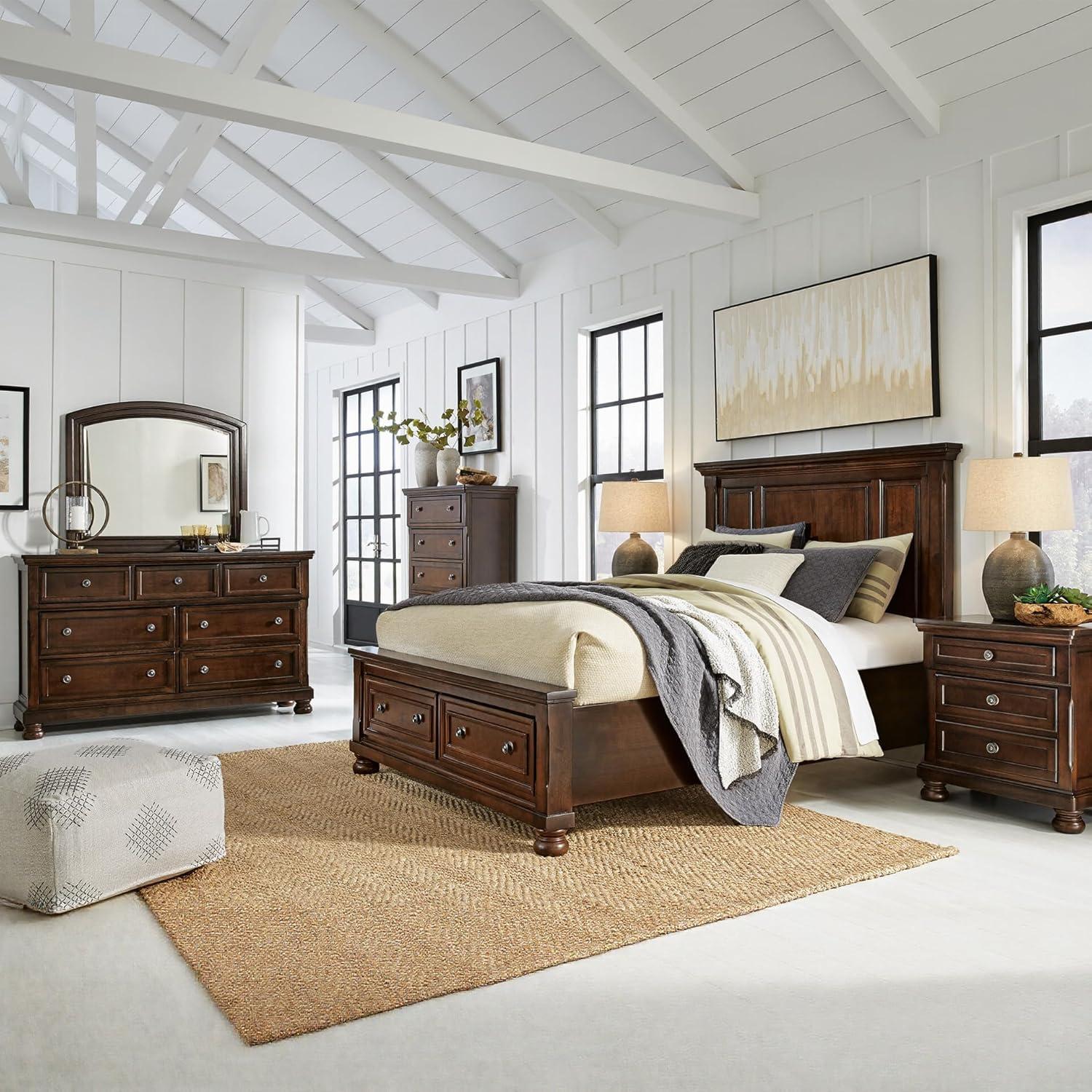 imageSignature Design by Ashley Porter Traditional SmoothGliding 7Drawer Dresser and Mirror with Safety Stop FeltLined Top Drawers and PullOut Tray Dark Brown