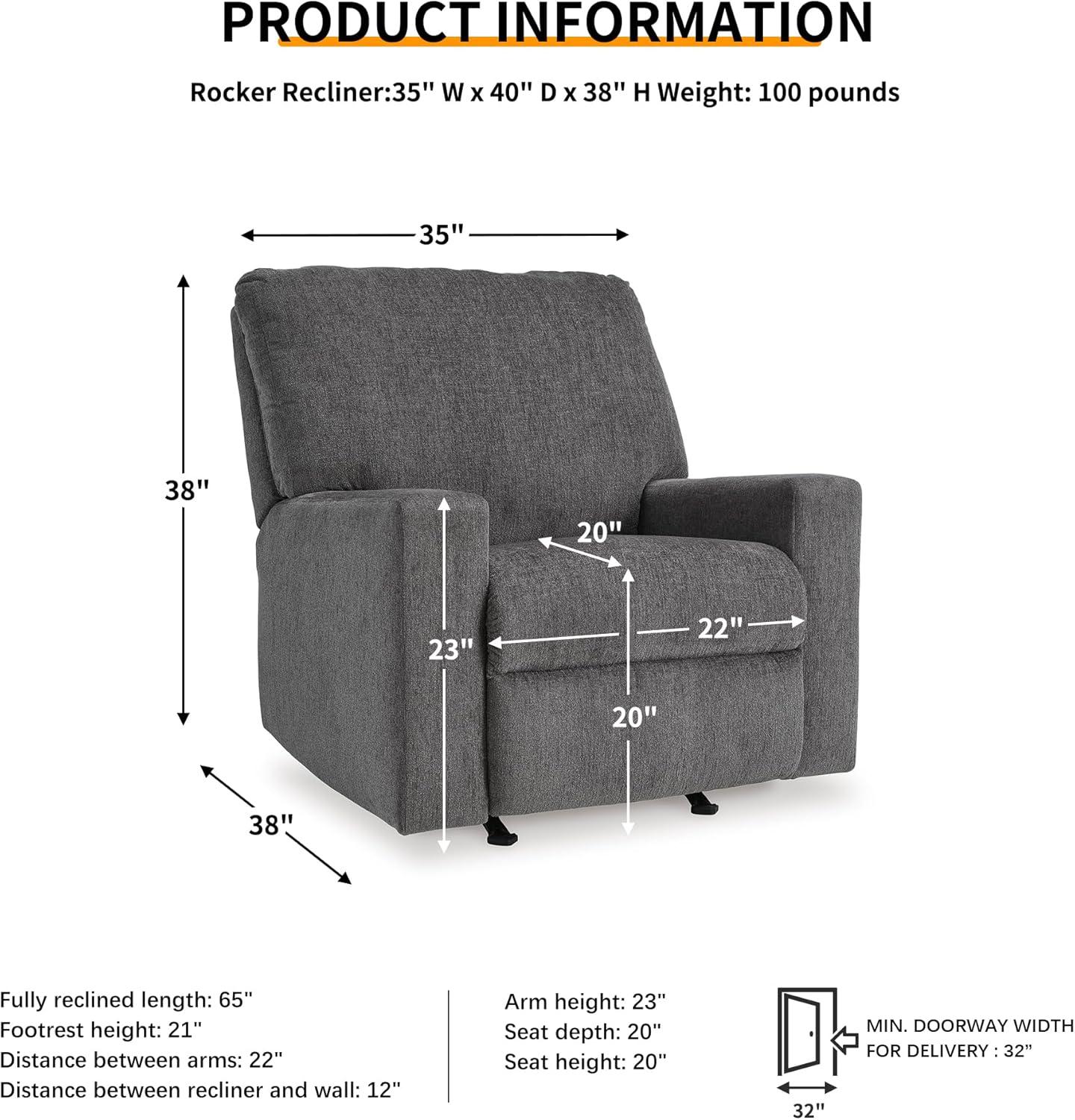 imageSignature Design by Ashley Rannis Casual Manual Rocker Recliner WhiteGrey