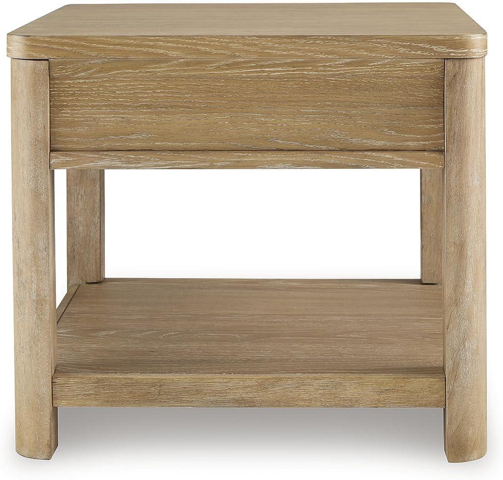 imageSignature Design by Ashley Rencott Classic 1Drawer WireBrushed End Table with 1 Lower Shelf and Shaped Posts Light Brown