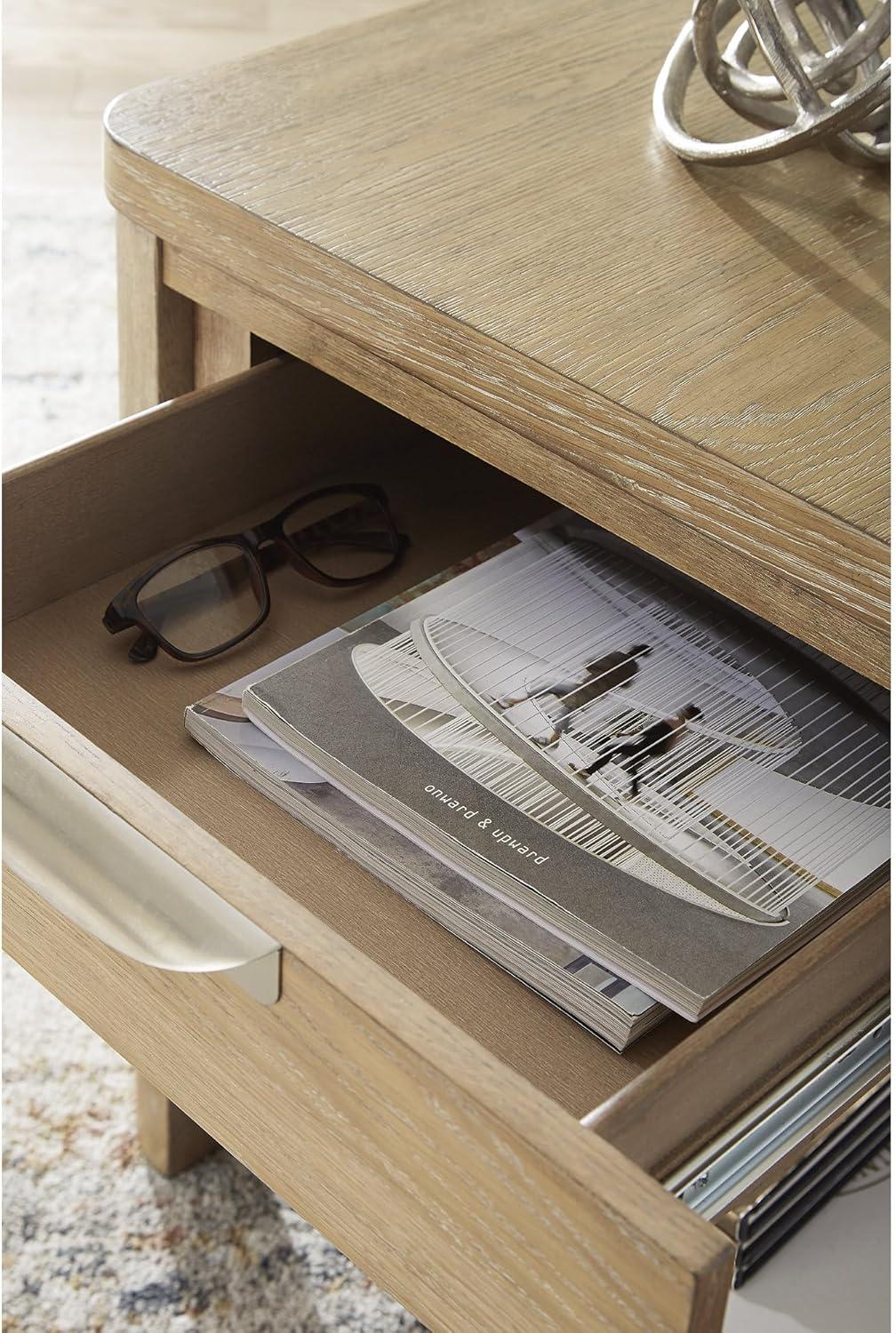 imageSignature Design by Ashley Rencott Classic 1Drawer WireBrushed End Table with 1 Lower Shelf and Shaped Posts Light Brown
