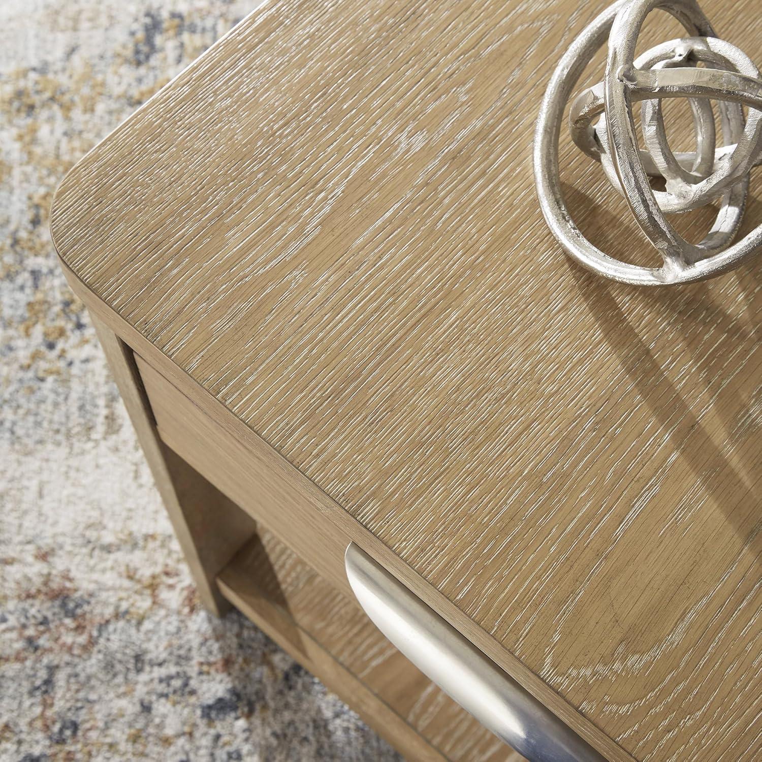 imageSignature Design by Ashley Rencott Classic 1Drawer WireBrushed End Table with 1 Lower Shelf and Shaped Posts Light Brown