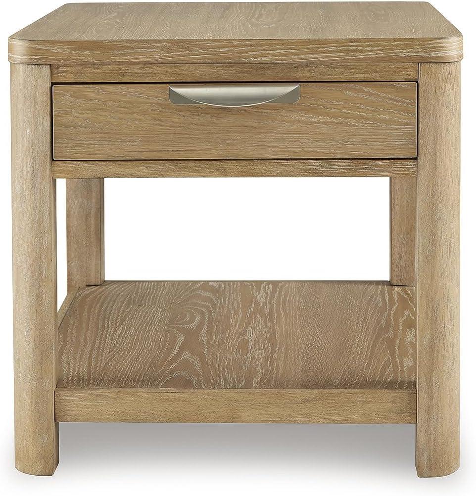 imageSignature Design by Ashley Rencott Classic 1Drawer WireBrushed End Table with 1 Lower Shelf and Shaped Posts Light Brown