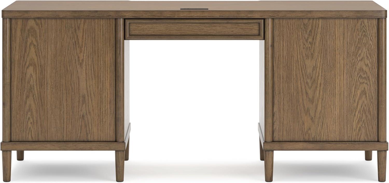 imageSignature Design by Ashley Roanhowe Contemporary 68quot Home Office Desk with 6 FeltLined Drawers USB Charging Ports and Cord Management Dark Brown