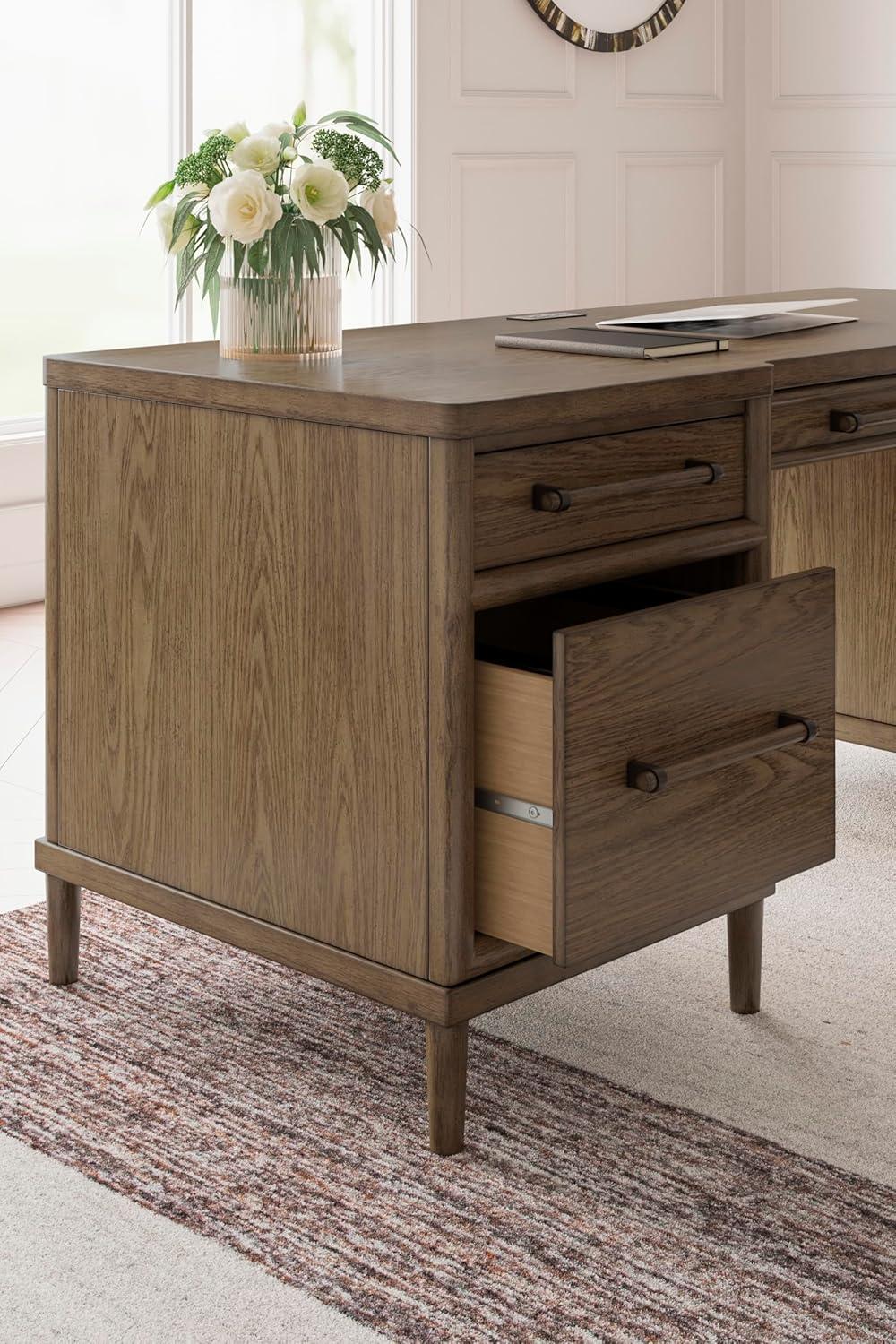 imageSignature Design by Ashley Roanhowe Contemporary 68quot Home Office Desk with 6 FeltLined Drawers USB Charging Ports and Cord Management Dark Brown