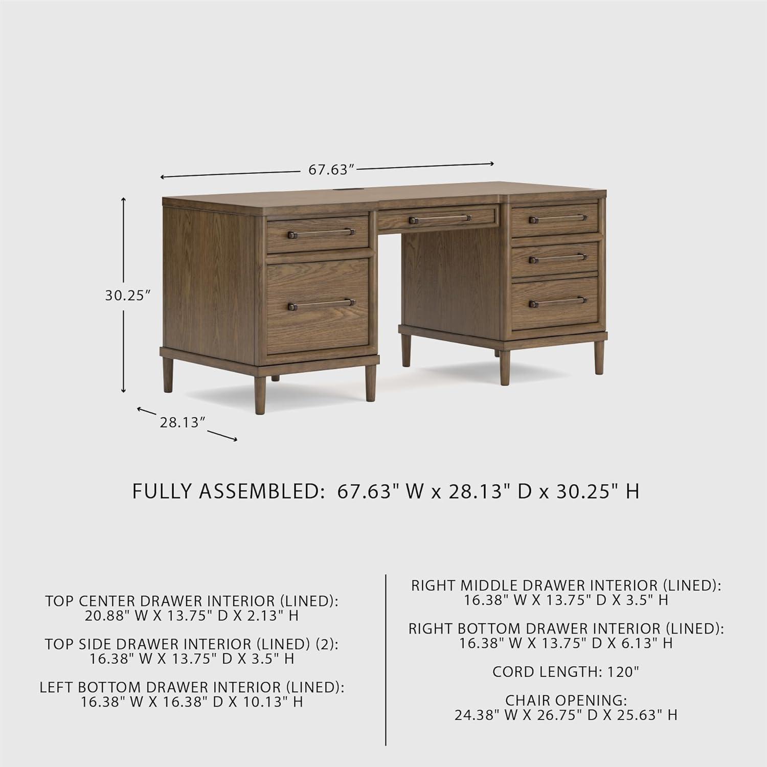 imageSignature Design by Ashley Roanhowe Contemporary 68quot Home Office Desk with 6 FeltLined Drawers USB Charging Ports and Cord Management Dark Brown