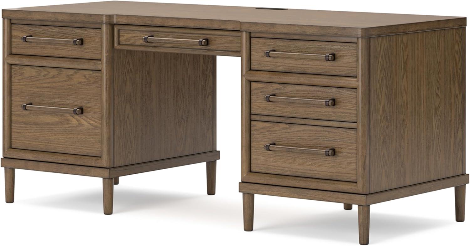 imageSignature Design by Ashley Roanhowe Contemporary 68quot Home Office Desk with 6 FeltLined Drawers USB Charging Ports and Cord Management Dark Brown