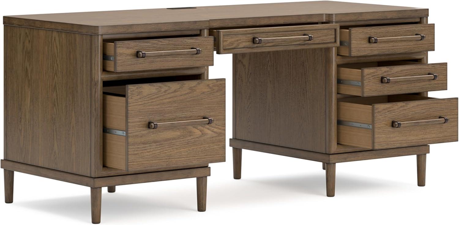 imageSignature Design by Ashley Roanhowe Contemporary 68quot Home Office Desk with 6 FeltLined Drawers USB Charging Ports and Cord Management Dark Brown