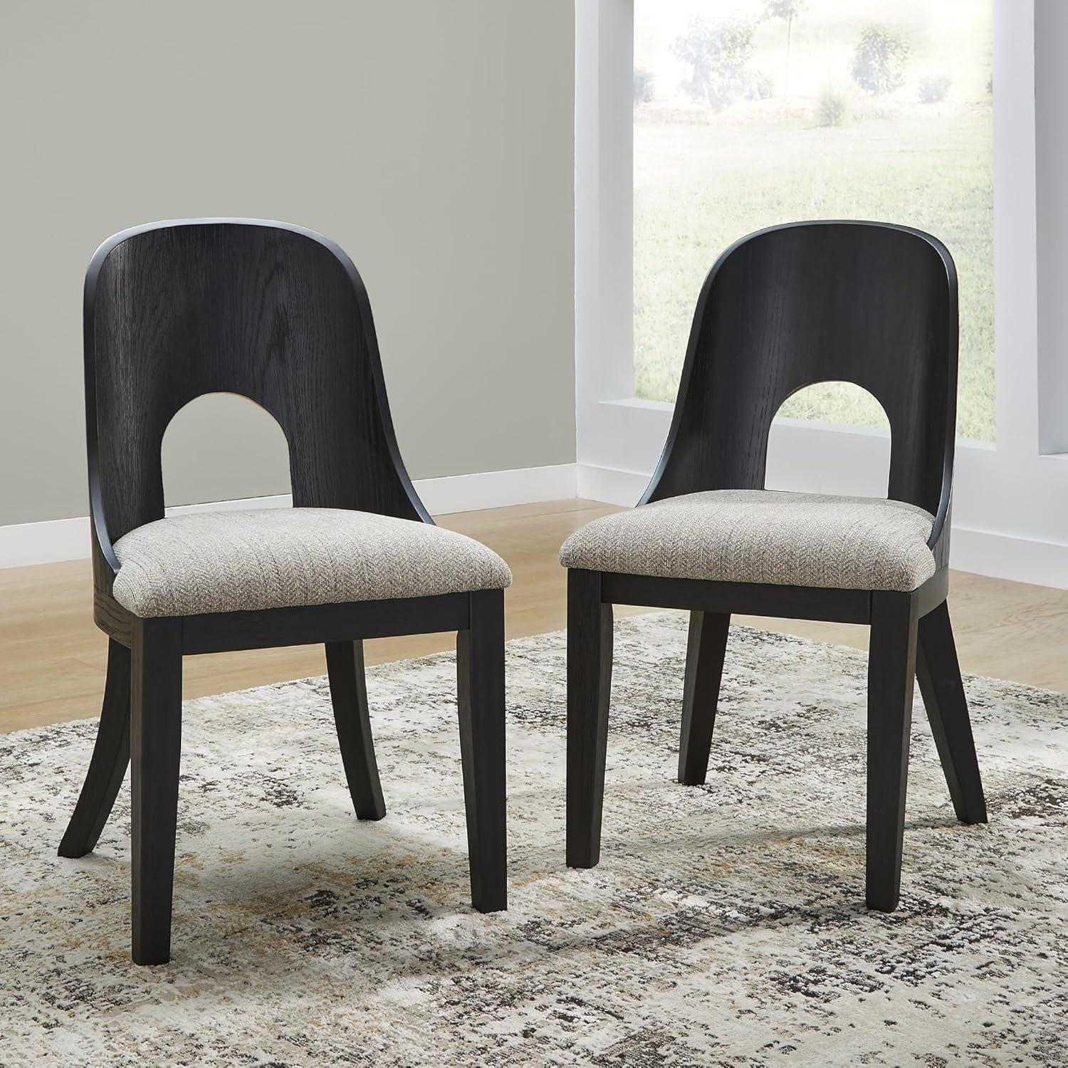 imageSignature Design by Ashley Rowanbeck Contemporary Armless Herringbone Upholstered Dining Chair Set of 2 Black ampamp Light Gray
